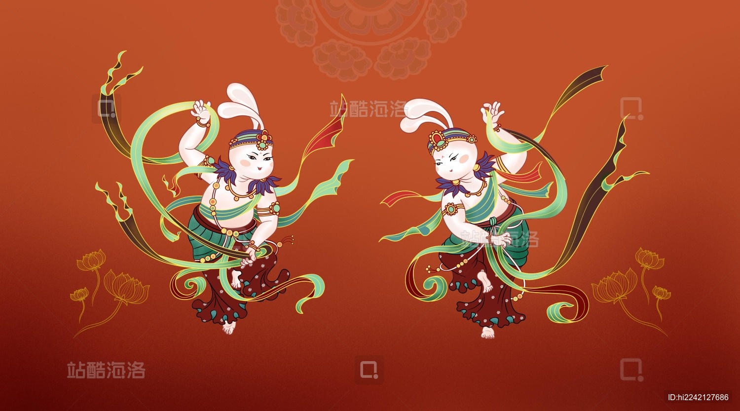 敦煌兔年春节主题插画