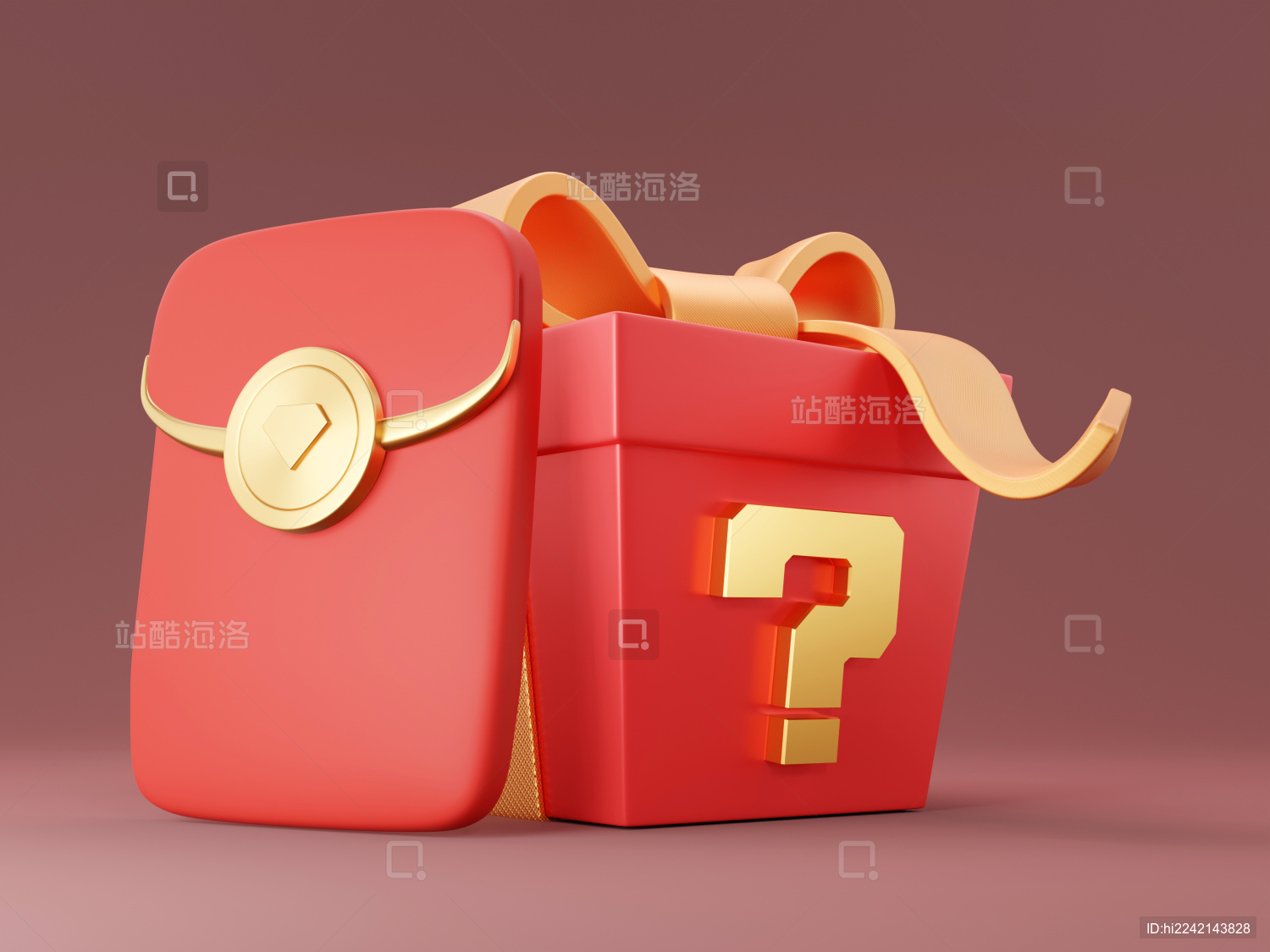 带问号的红色礼盒盲盒红包创意组合素材