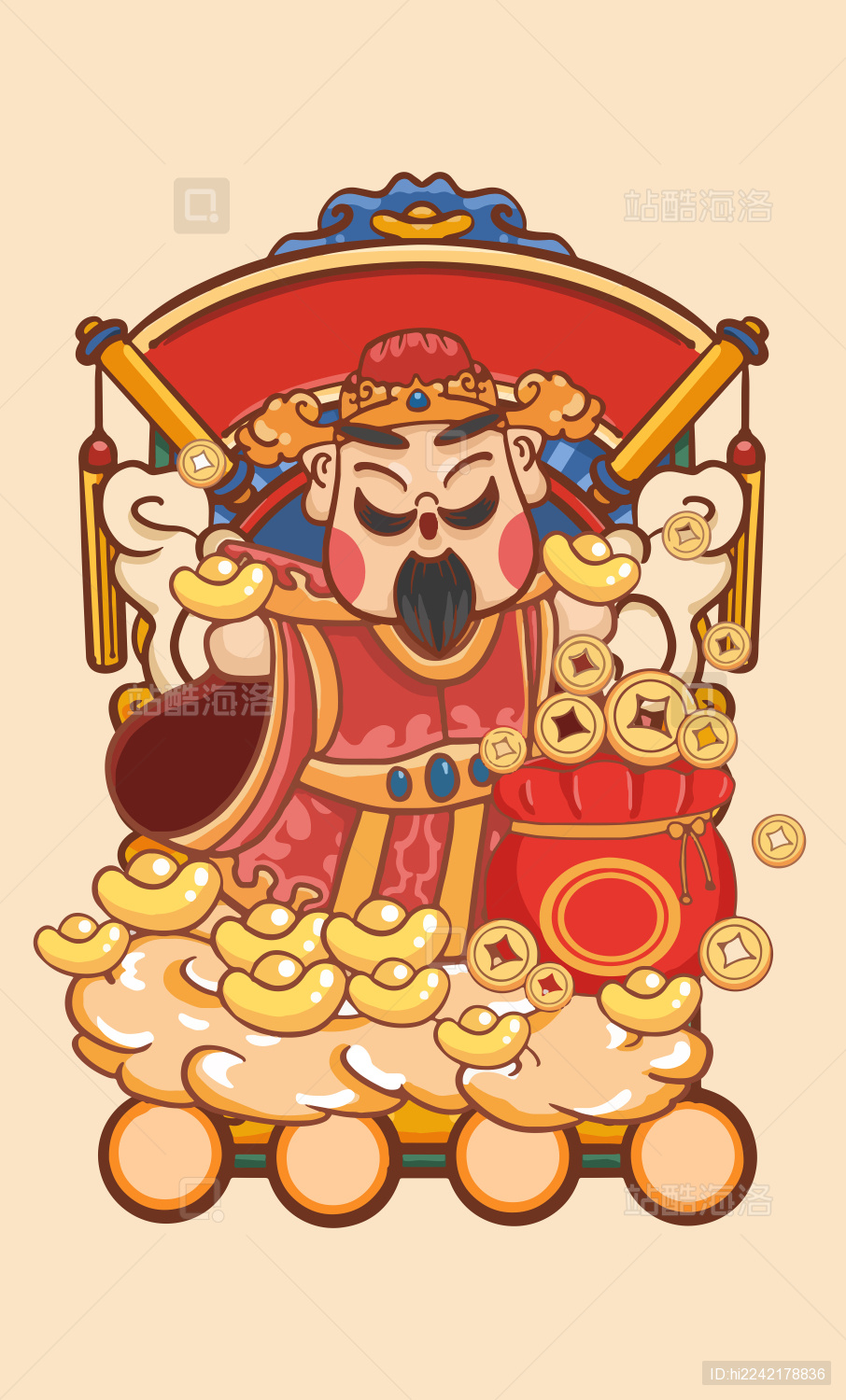 卡通中国财神祝福插画海报