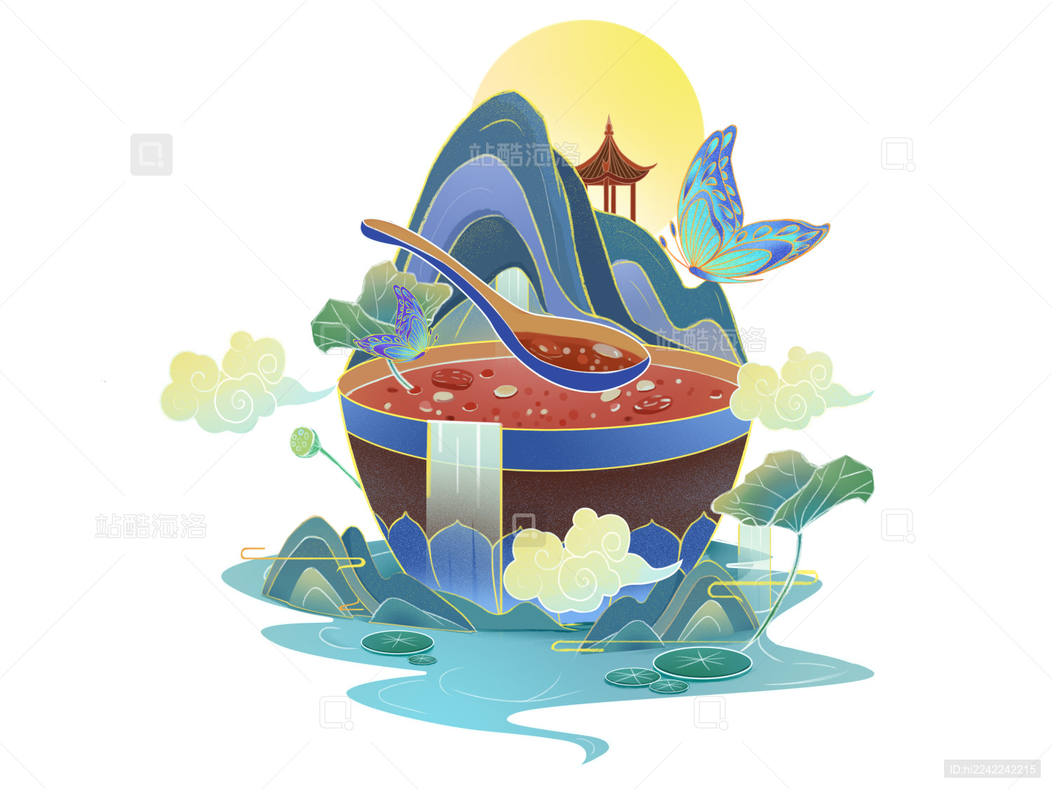 国潮山水胡蝶八宝粥