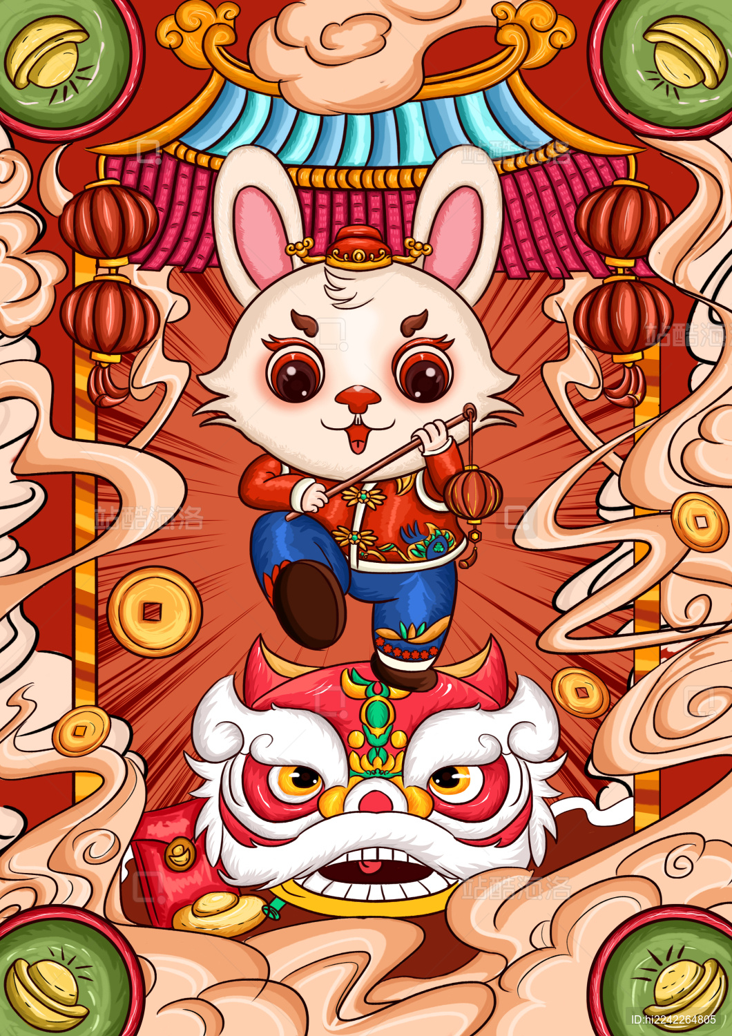兔年国潮国风插画