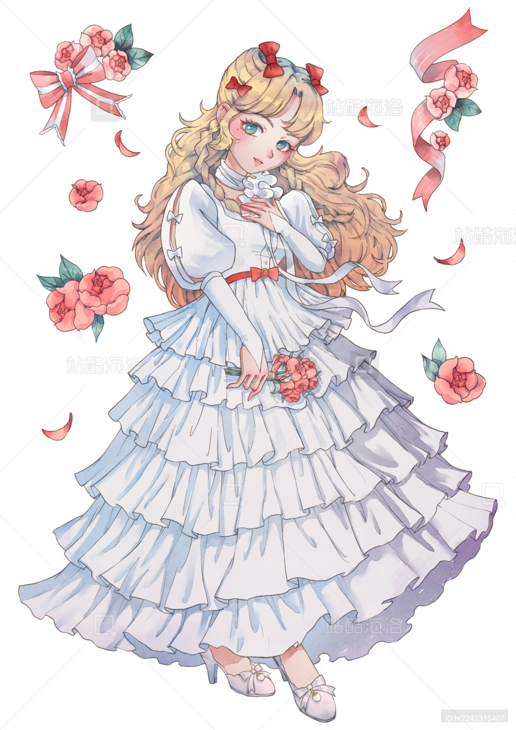 二次元乱世佳人礼服连衣裙女孩插画