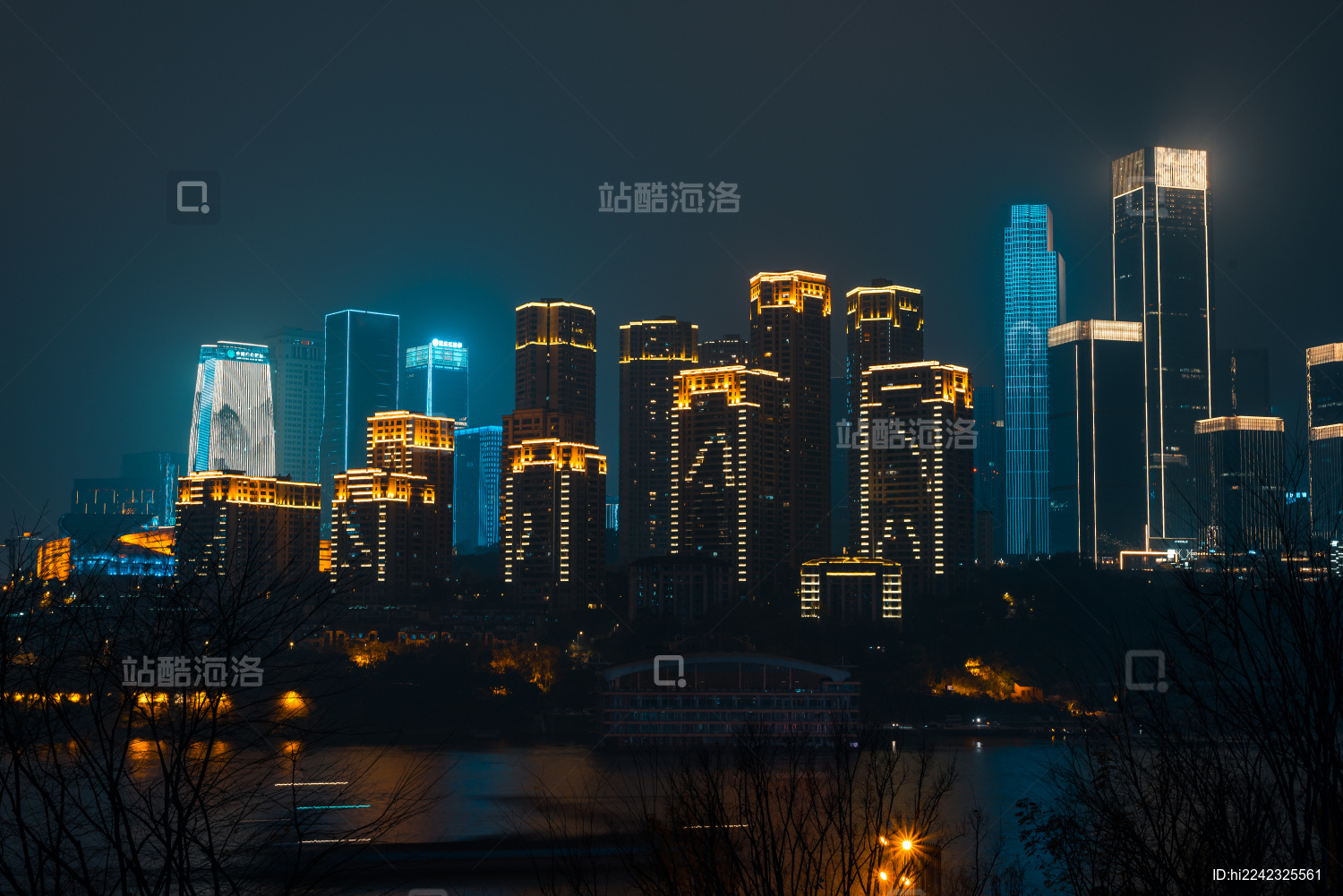 青橙色调重庆滨江路城市夜景风光