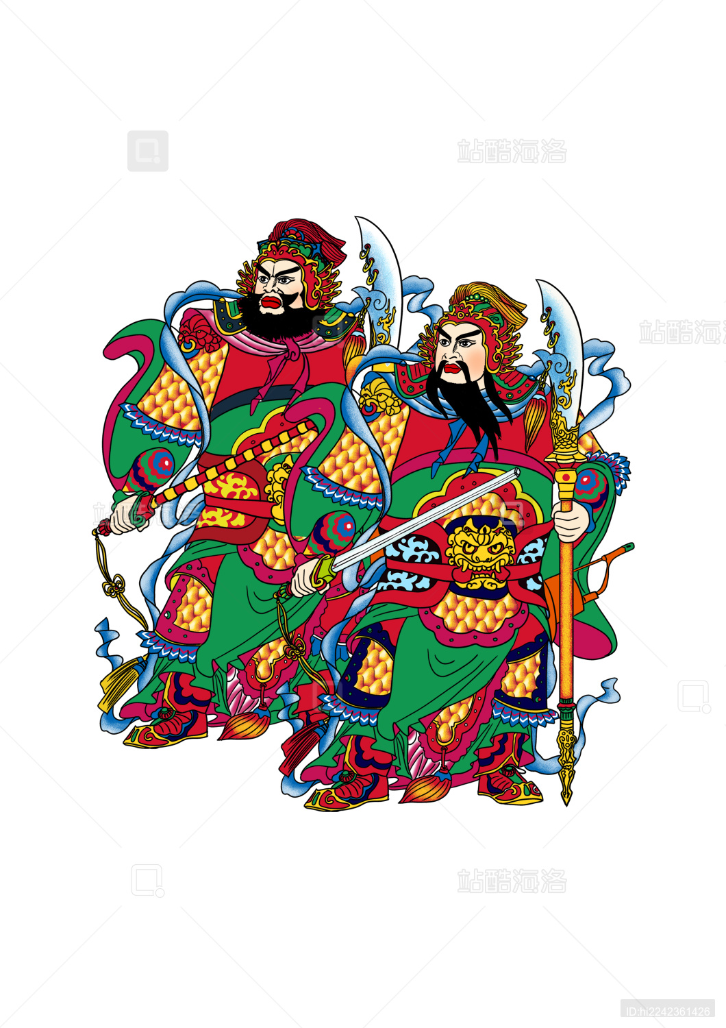 门神秦叔宝尉迟恭新年贺岁新春插画喜庆_站酷海洛_正版图片_视频_字体