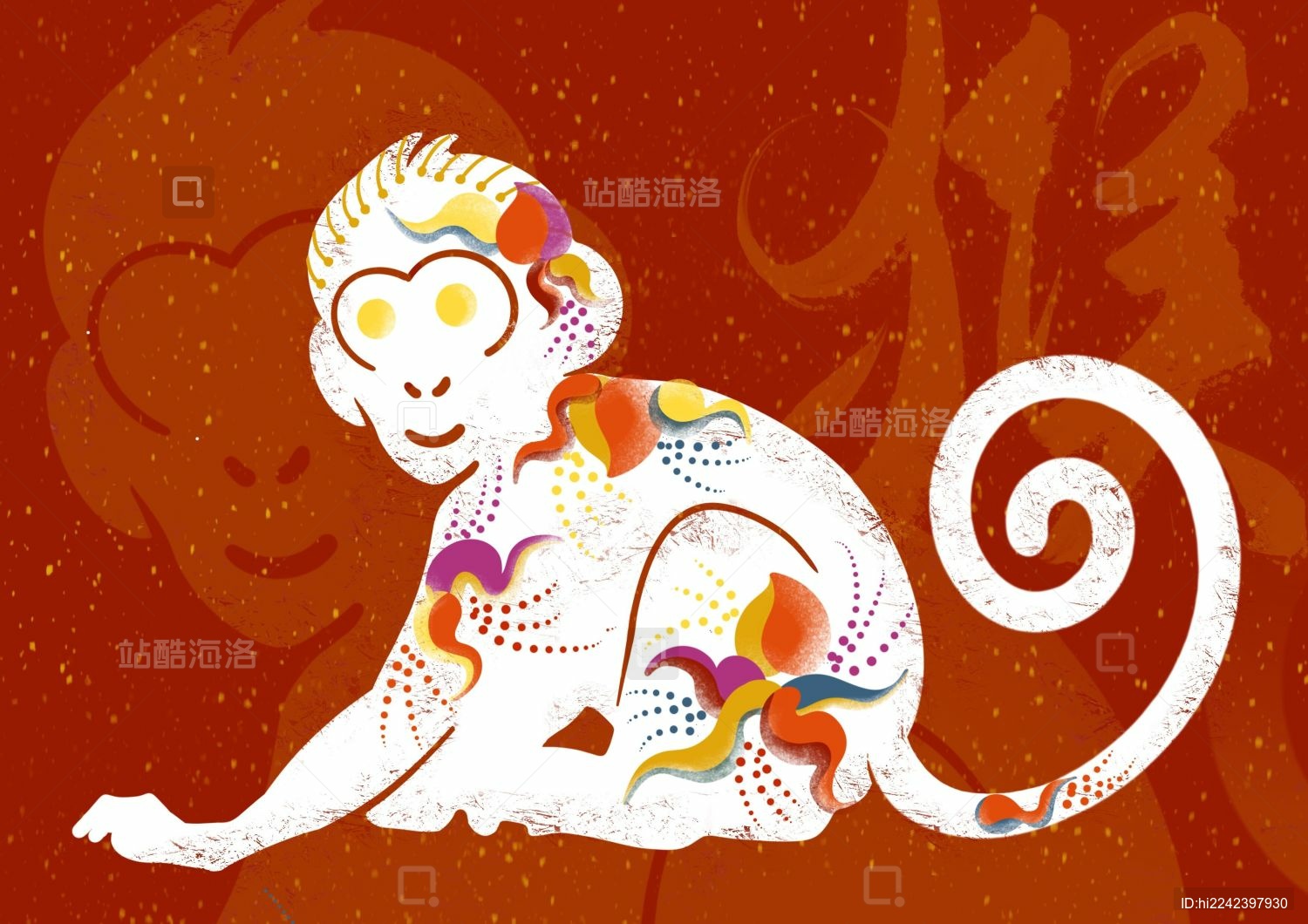 十二生肖猴插画图片素材-编号40014192-图行天下
