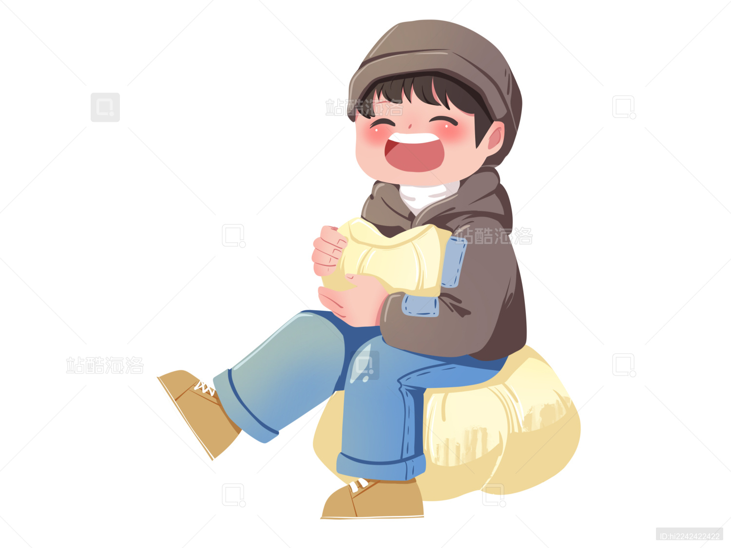 小年儿童吃糖瓜坐在糖瓜上吃糖瓜的小朋友