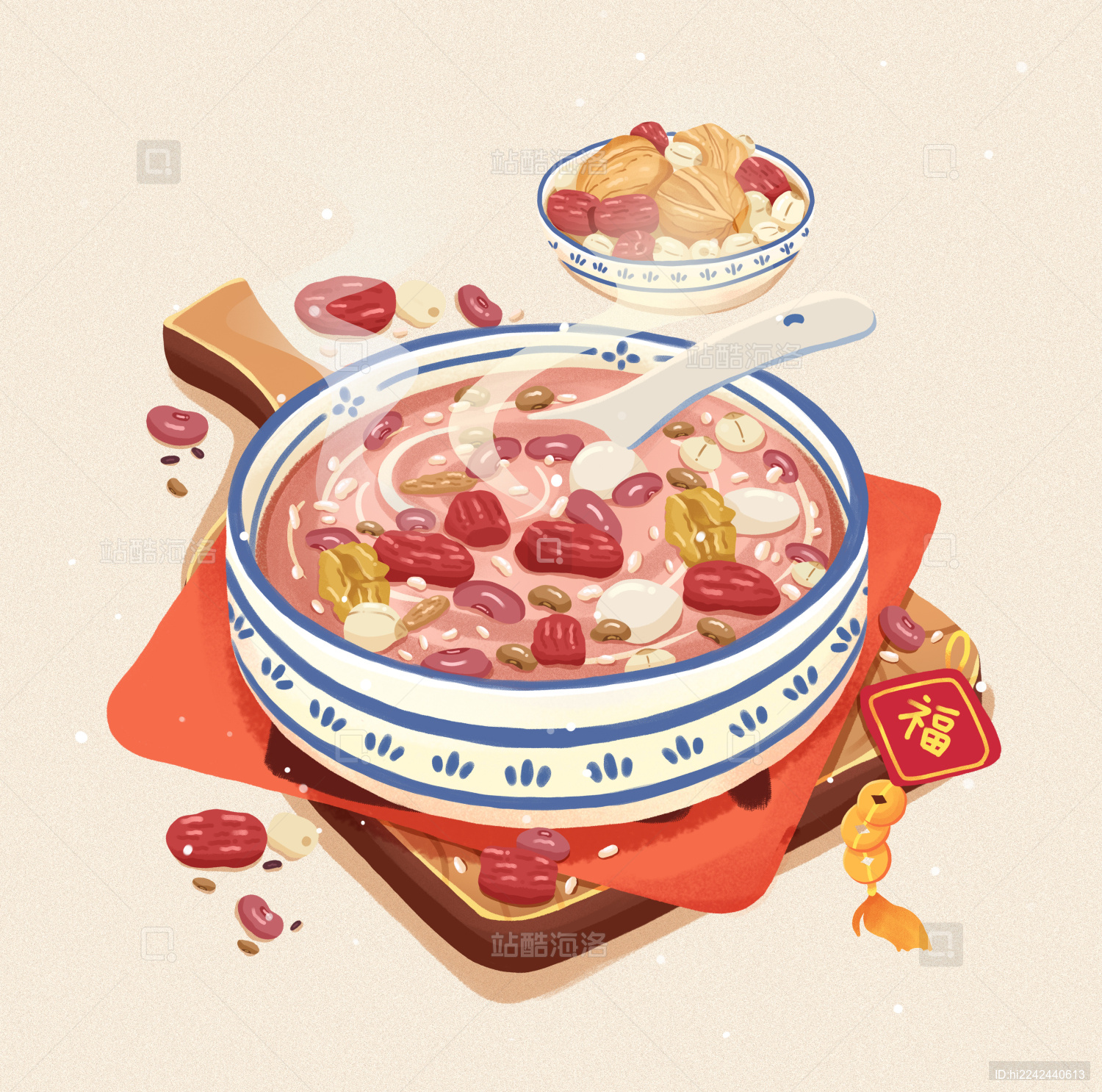 手绘腊八节腊八粥美食插画元素