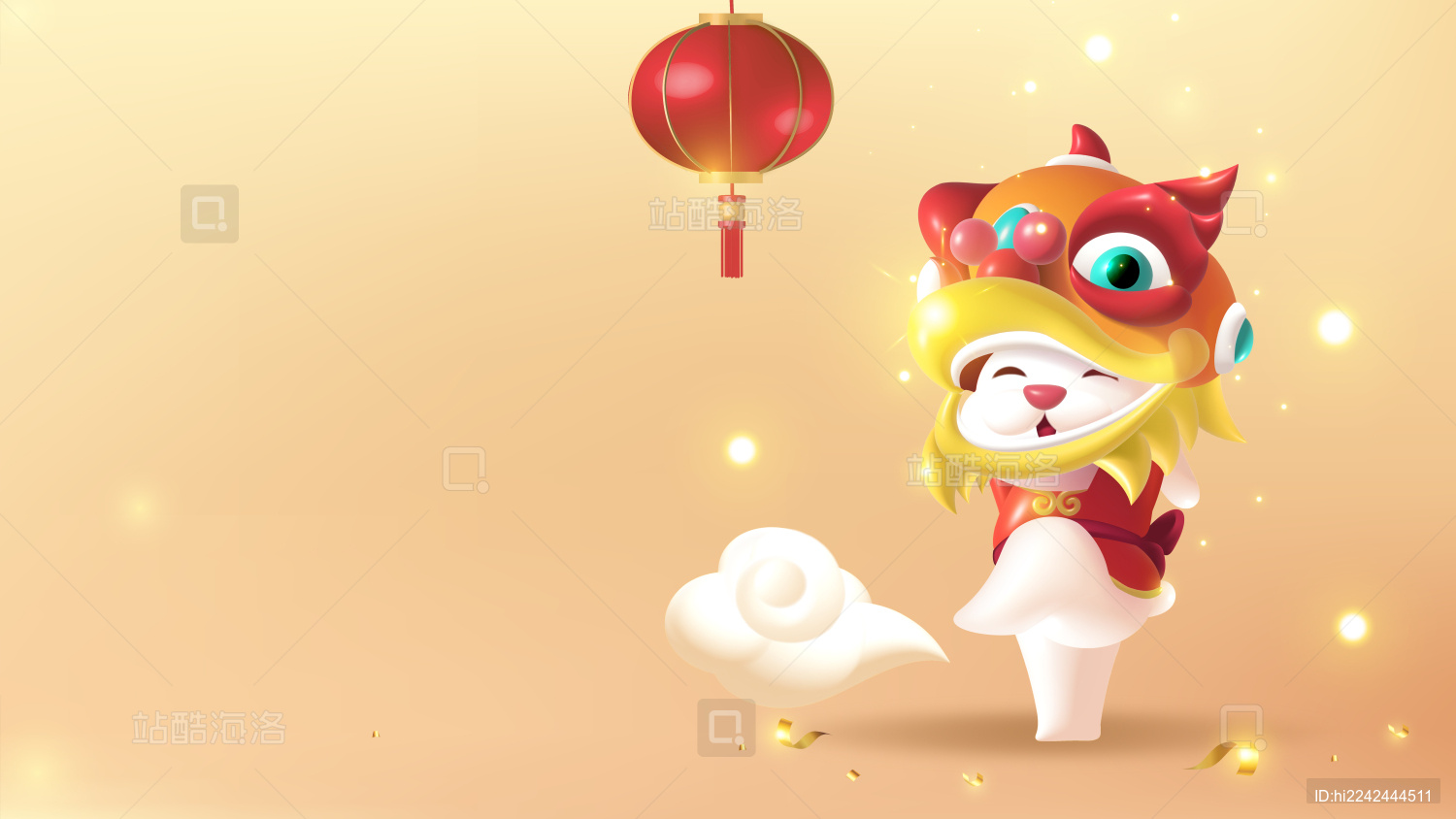 新年插画设计可爱兔子舞狮