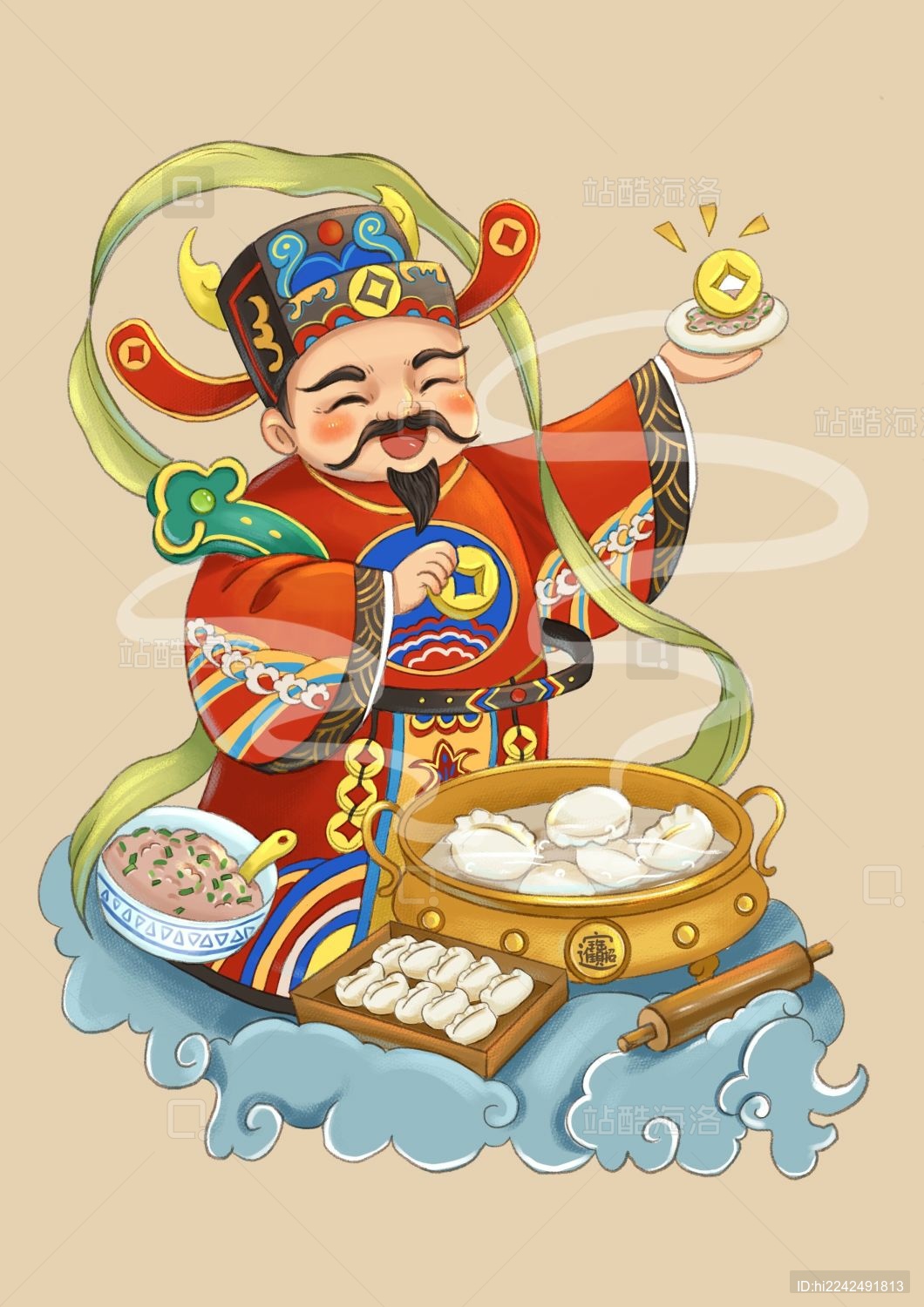 包饺子的财神爷