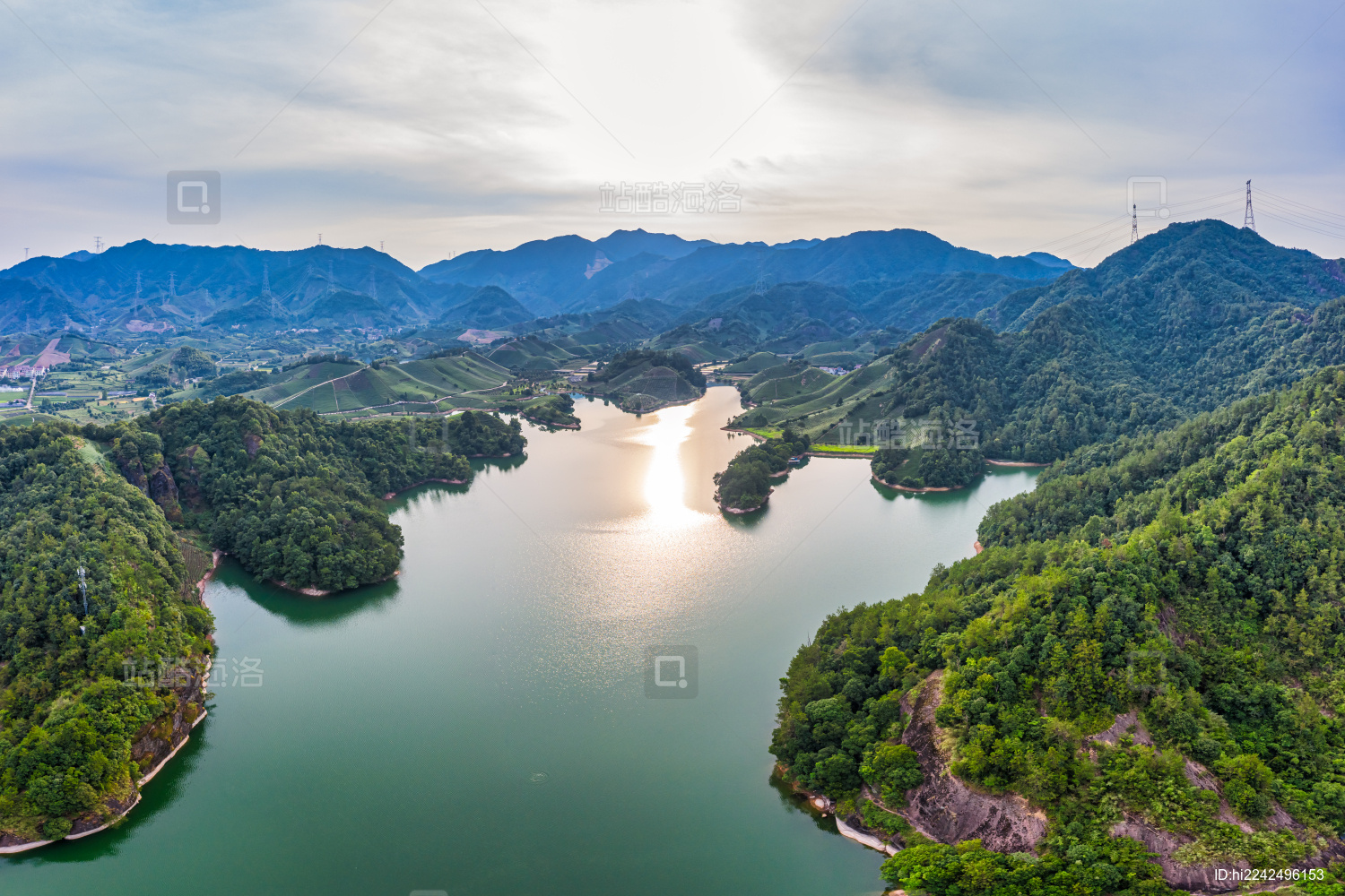 浙江武义石鹅湖水库风光航拍广角