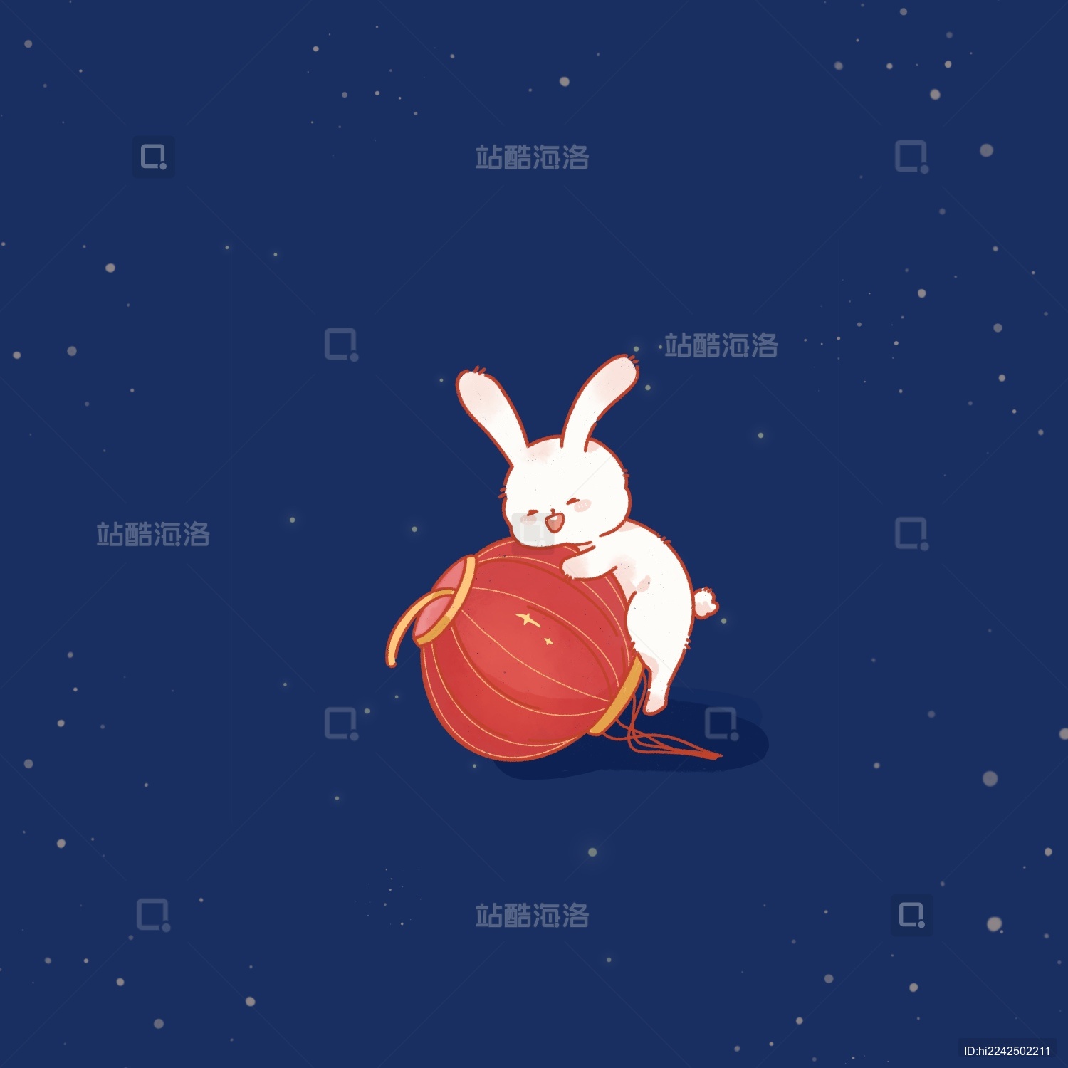 趴在灯笼上的可爱兔子