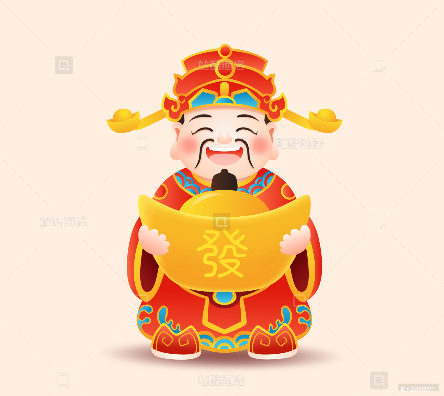 财神爷抱金元宝矢量人物素材