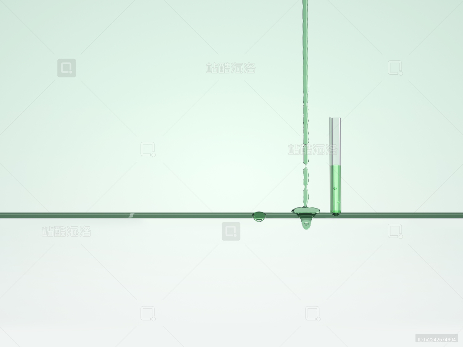美妆精华液体滴落和玻璃试管3D场景渲染