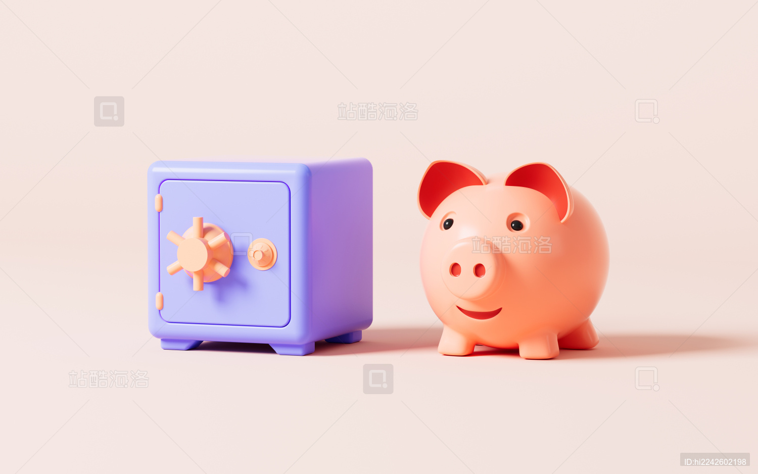 卡通保险箱与小猪存钱罐模型3D渲染