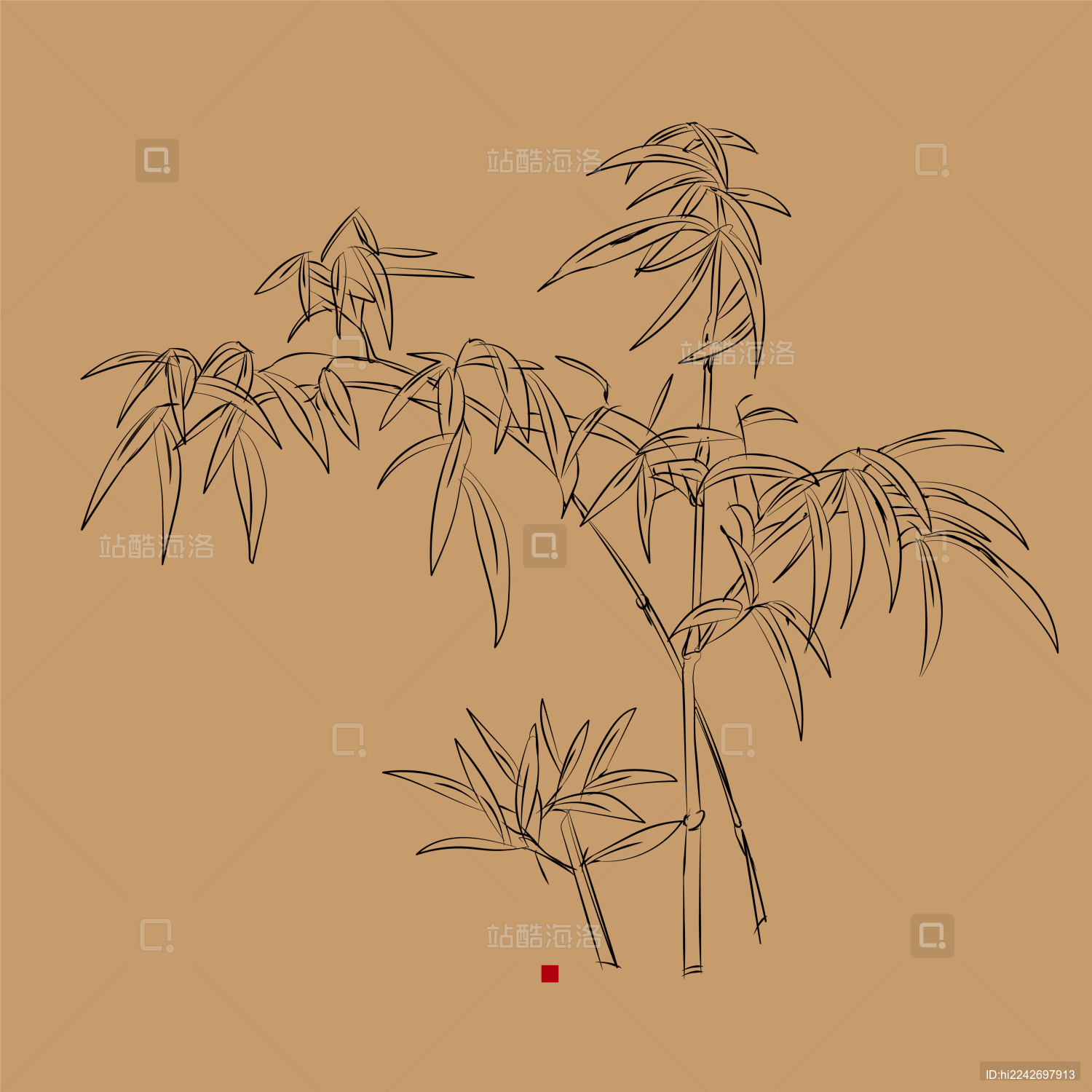 中国古典 竹子白描水墨 手绘中国风线稿