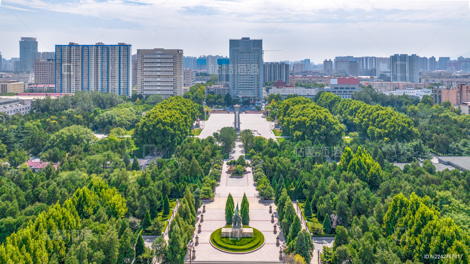 航拍河北省石家庄市华北军区烈士陵园