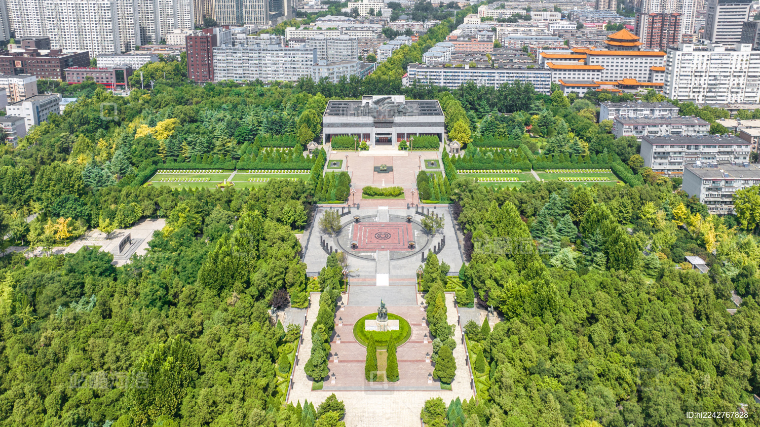 航拍河北省石家庄市华北军区烈士陵园