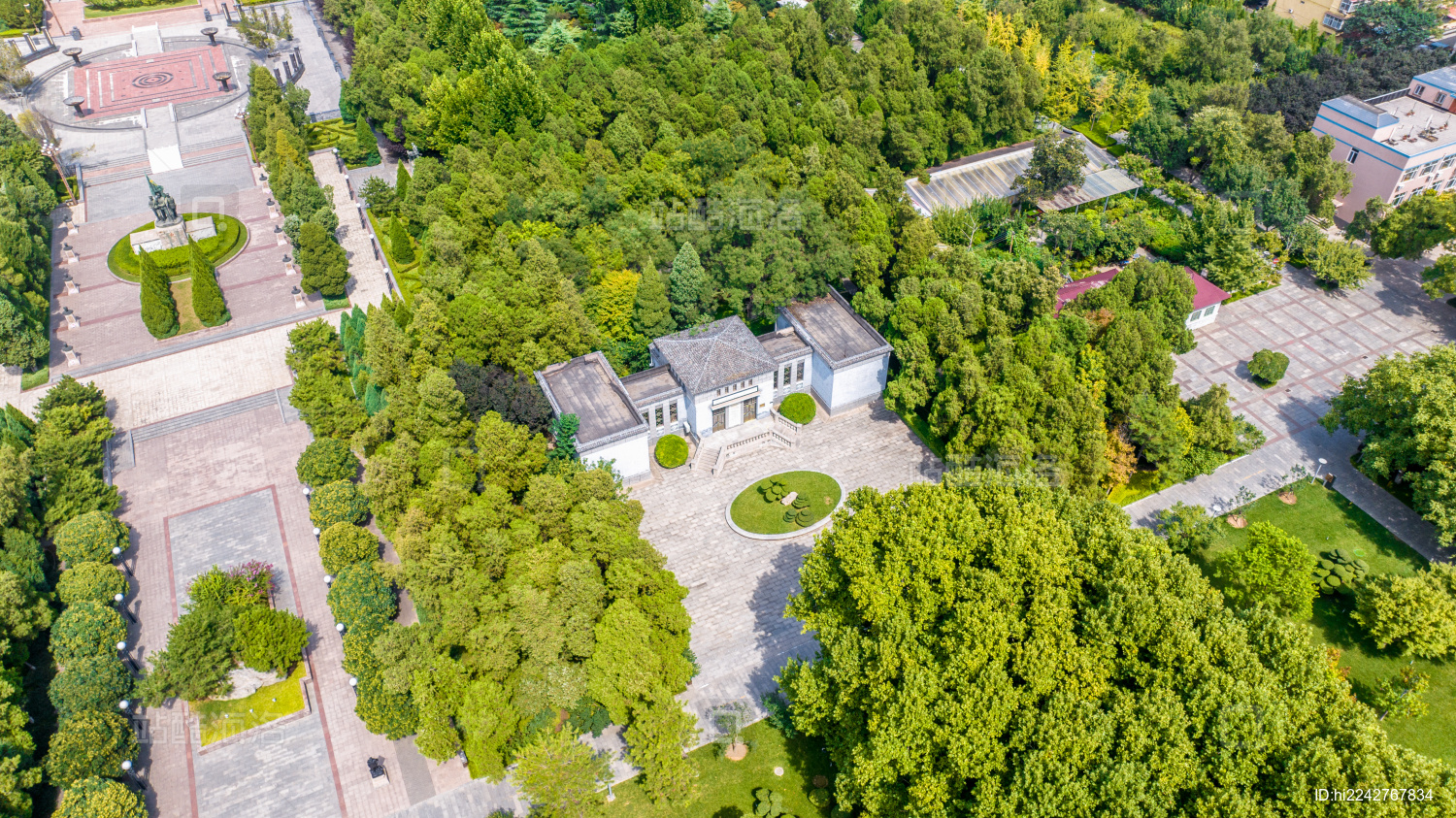 航拍河北省石家庄市华北军区烈士陵园