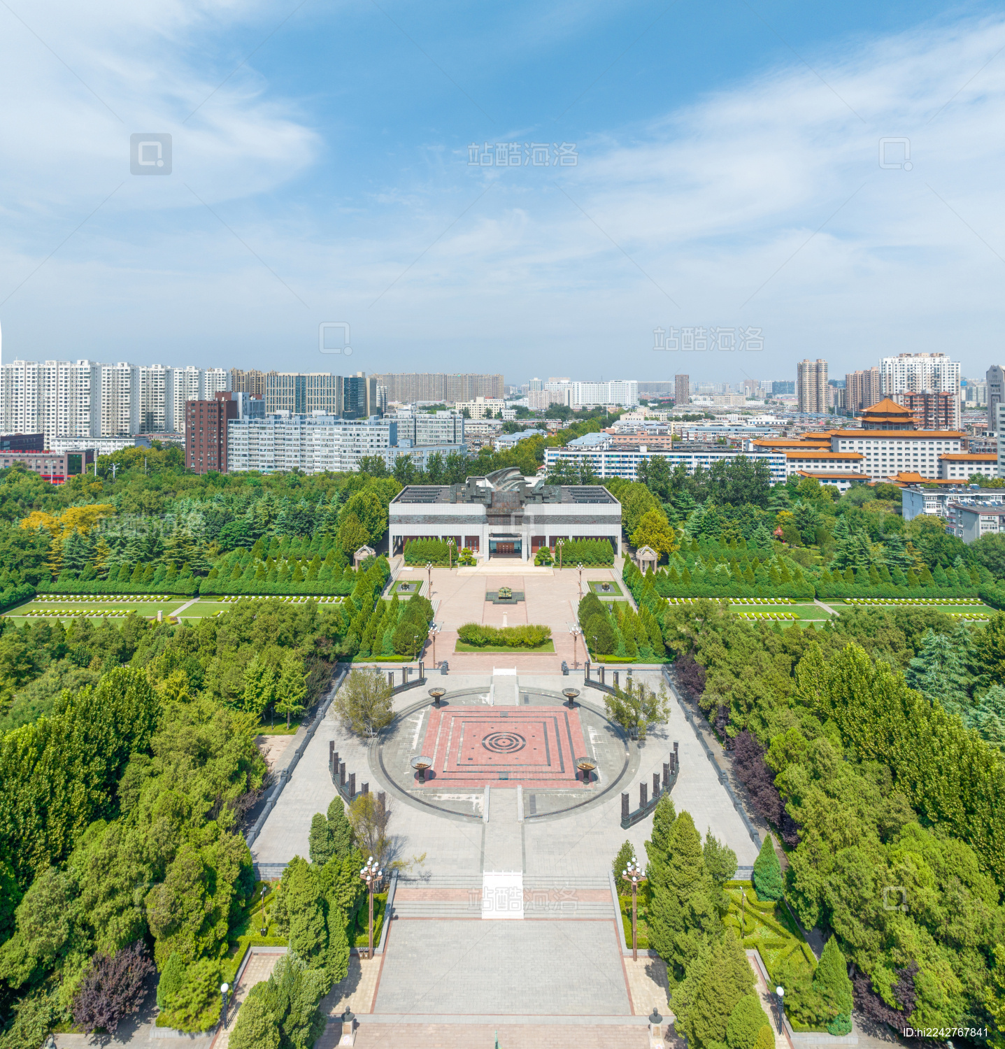 航拍河北省石家庄市华北军区烈士陵园