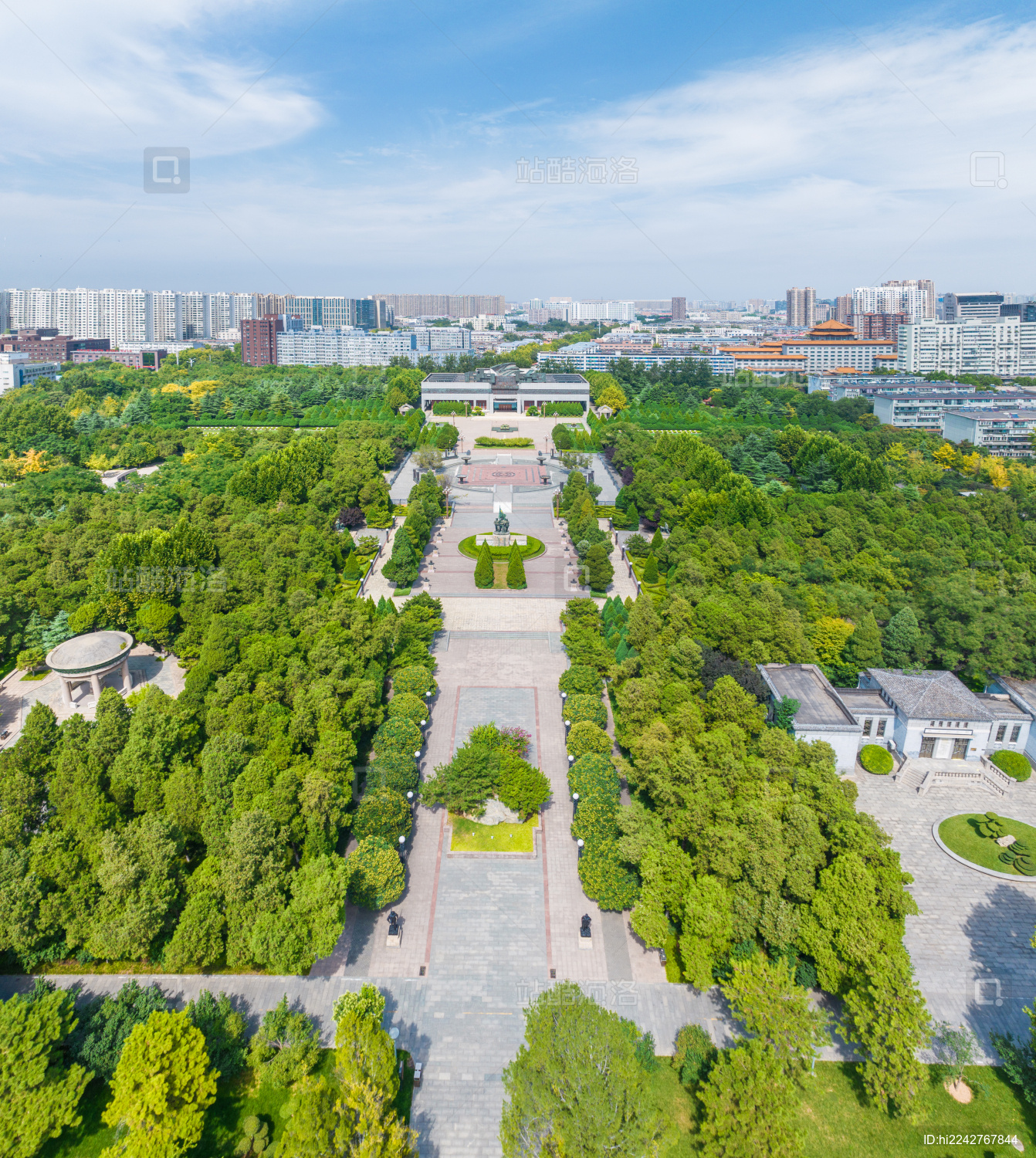 航拍河北省石家庄市华北军区烈士陵园