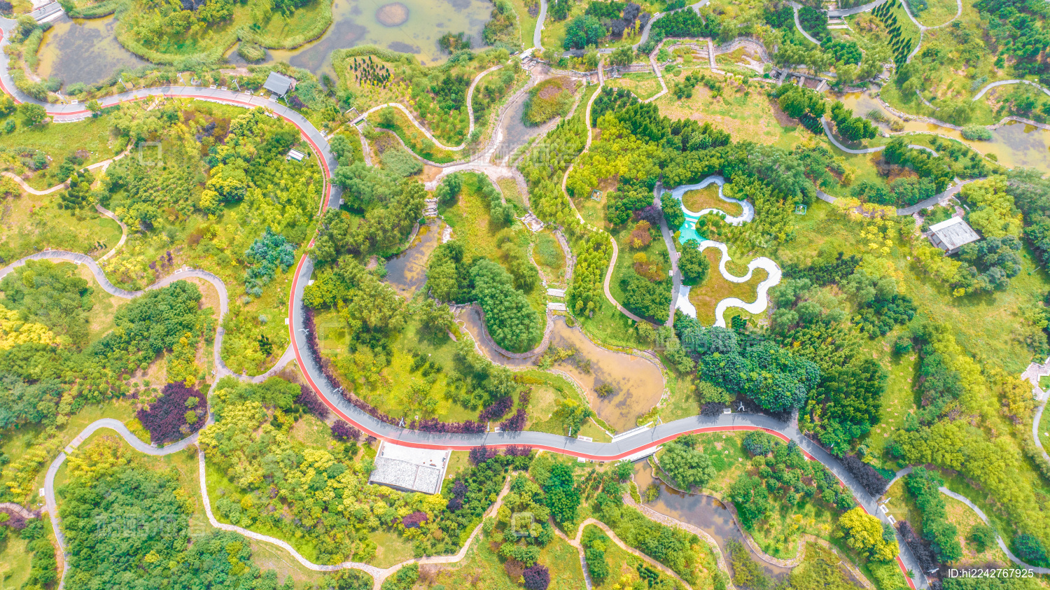 航拍河北省石家庄市鹿泉区龙泉湖湿地