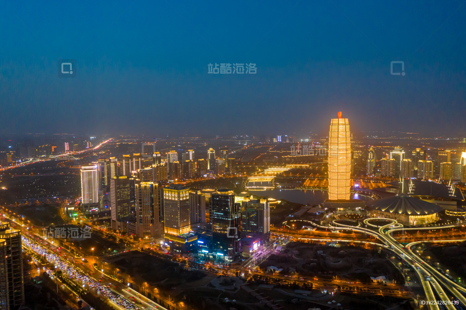 航拍郑州大玉米楼夜景灯光秀郑东新区cbd_站酷海洛_正版图片_视频