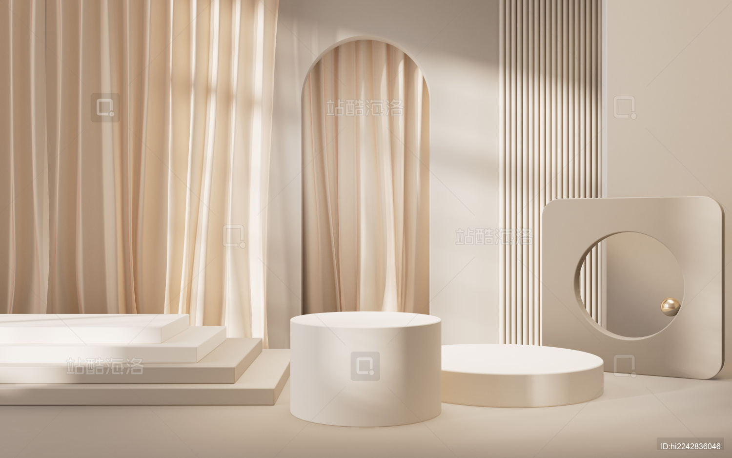 创意几何体室内电商展示台3D渲染