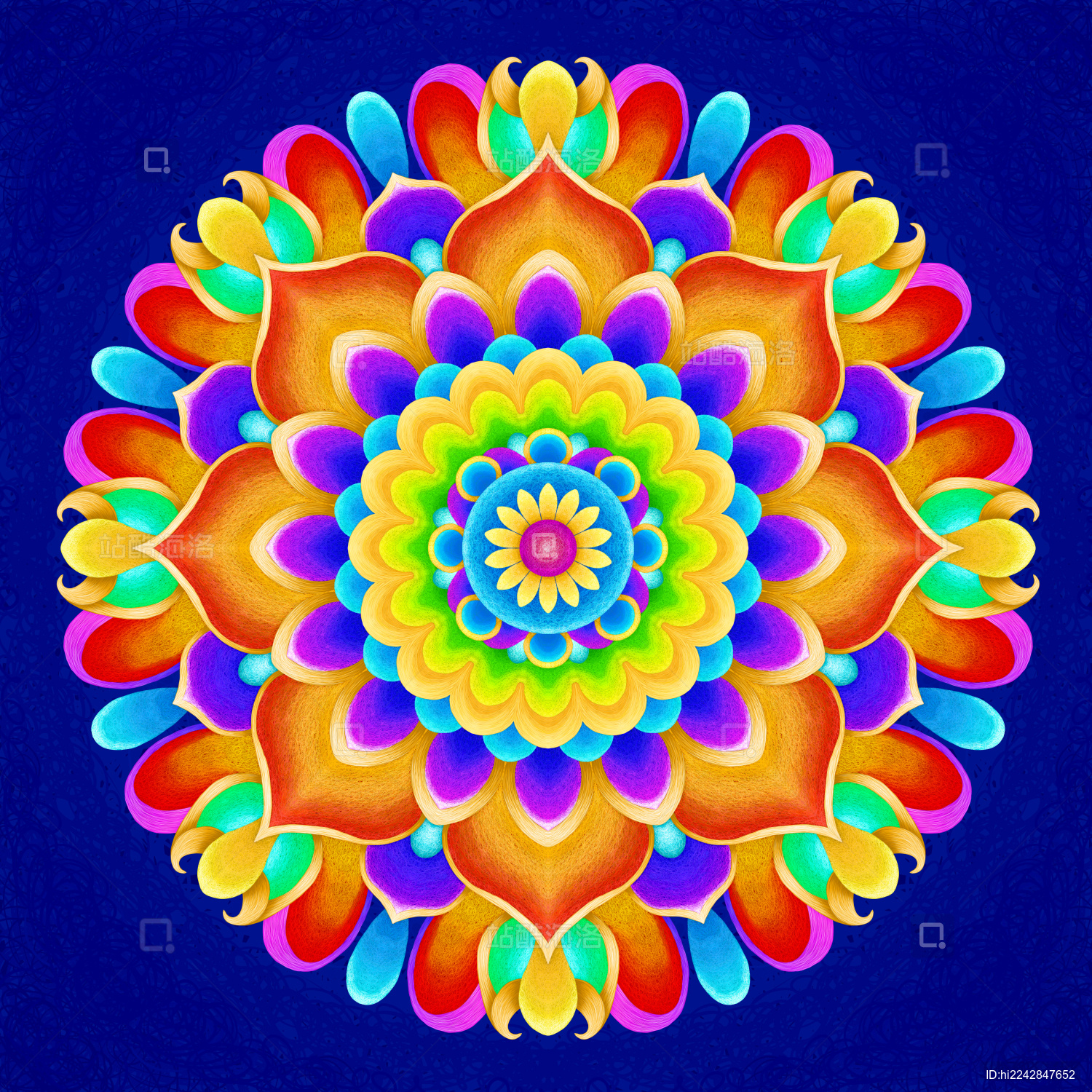 中国风线圈插画中国古代敦煌藻井花纹曼陀罗