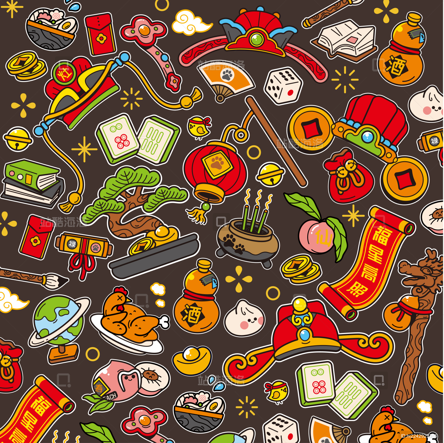 国潮传统文化节日春节喜庆矢量潮流插画元素