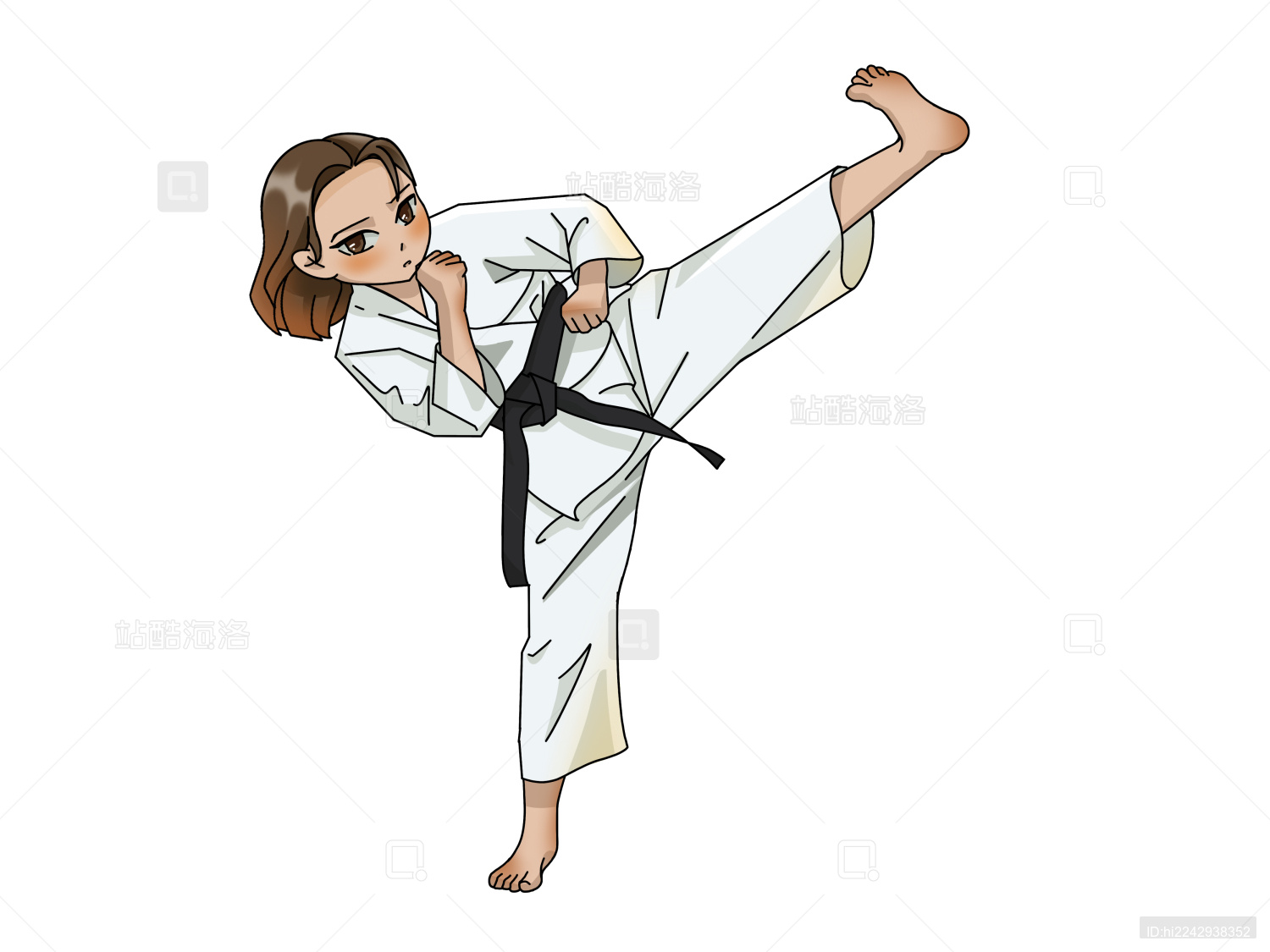 跆拳道儿童齐肩短发侧踢腿动作元素 拷