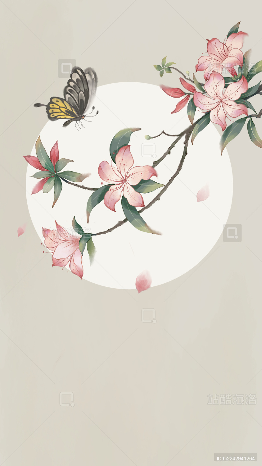 节气花卉之杜鹃花中国风插画