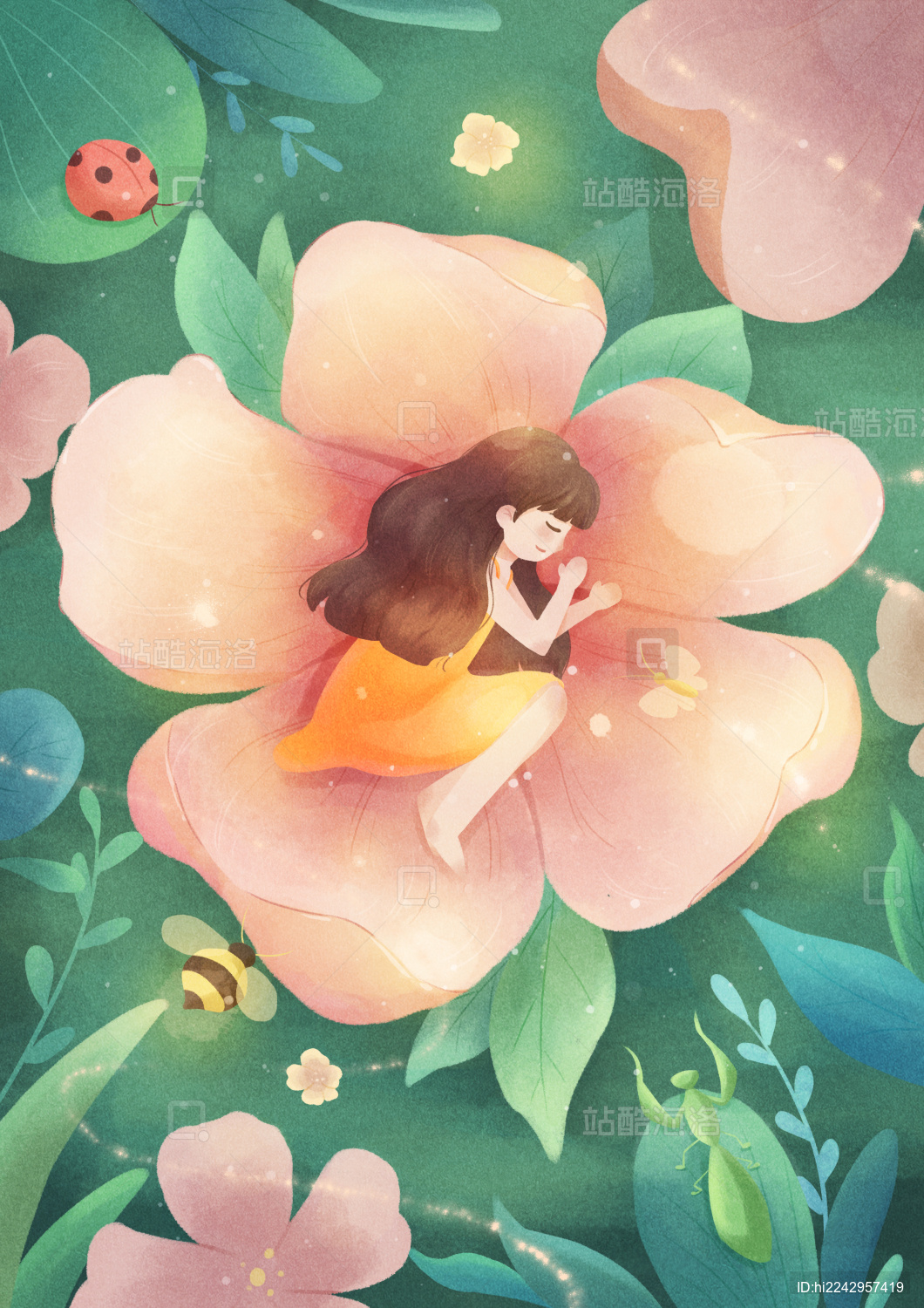 花朵沉睡女孩