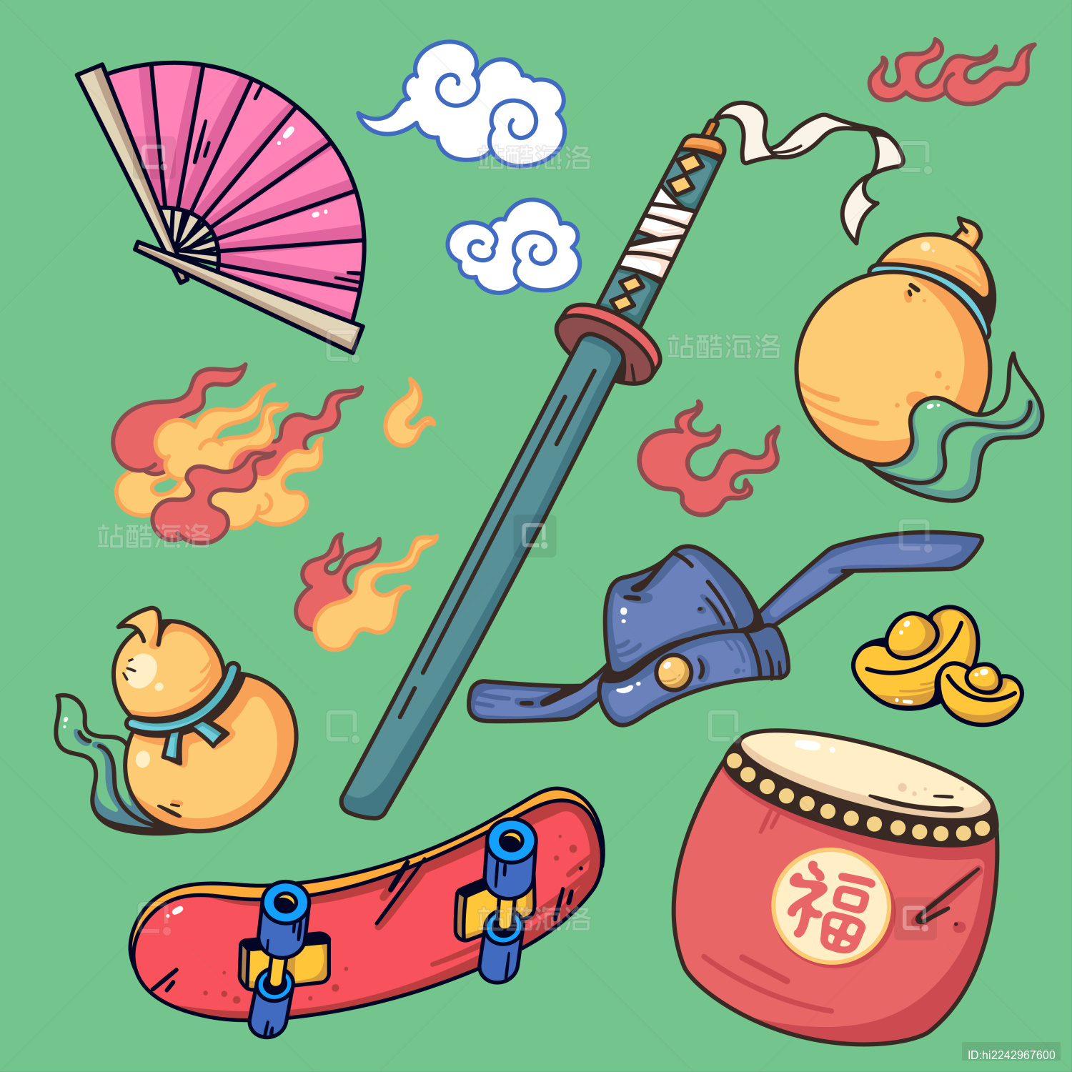 国潮传统文化节日春节喜庆矢量潮流插画元素