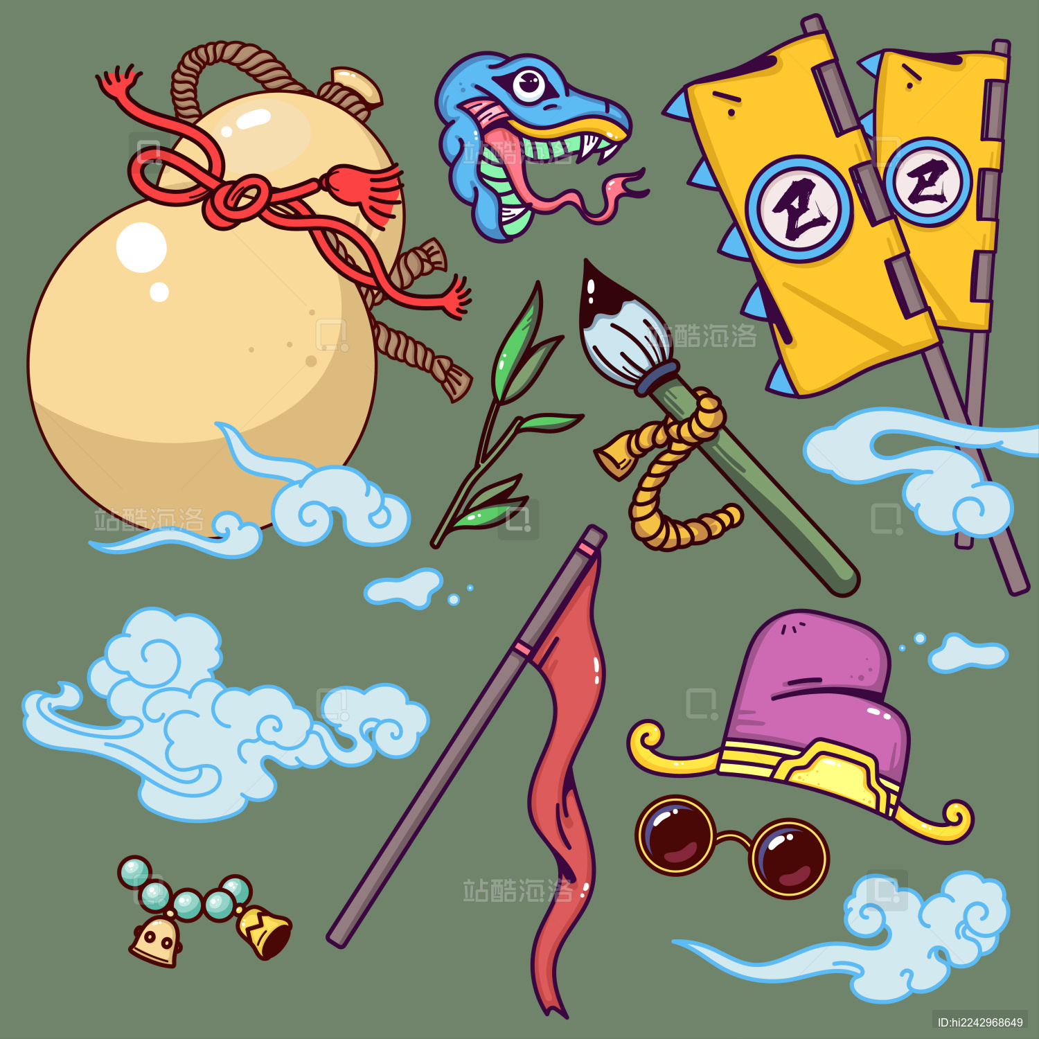 国潮古风葫芦传统京剧矢量潮流插画