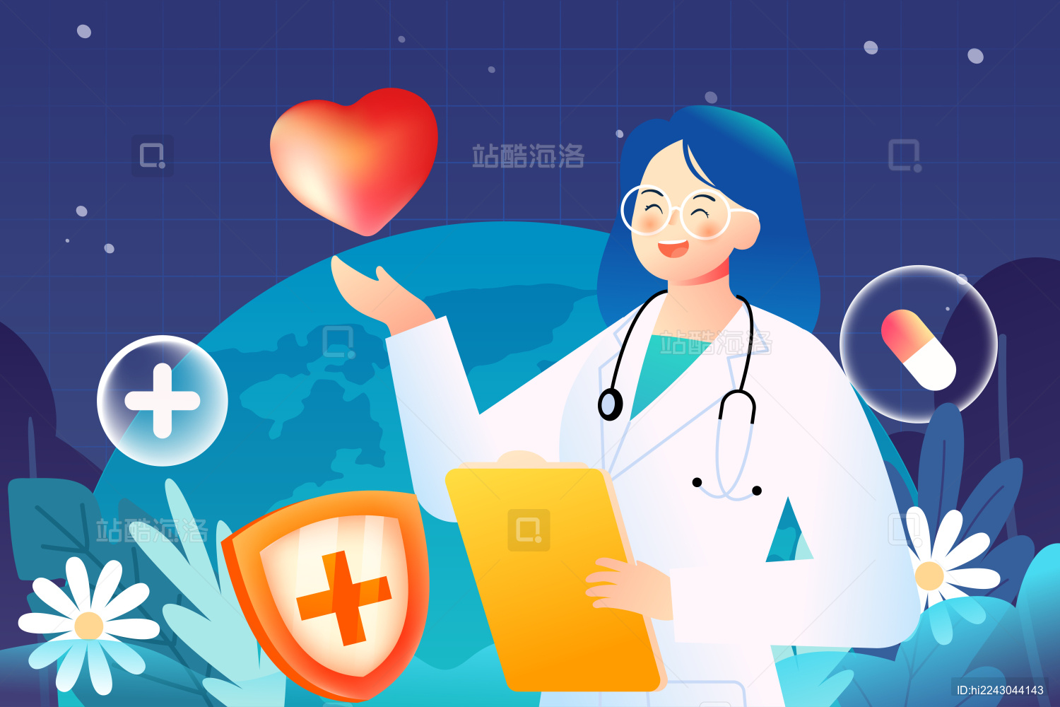 美丽白衣天使庆祝国际护士节医疗爱心插画