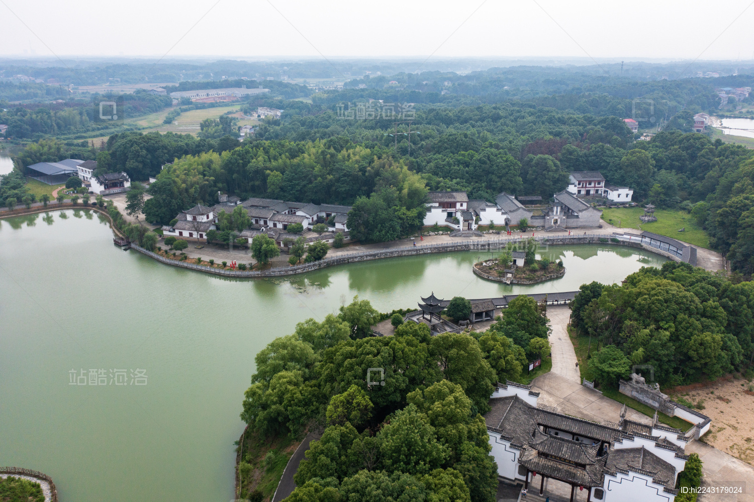 航拍湖南岳阳湘阴县樟树港镇柳庄左宗棠故居