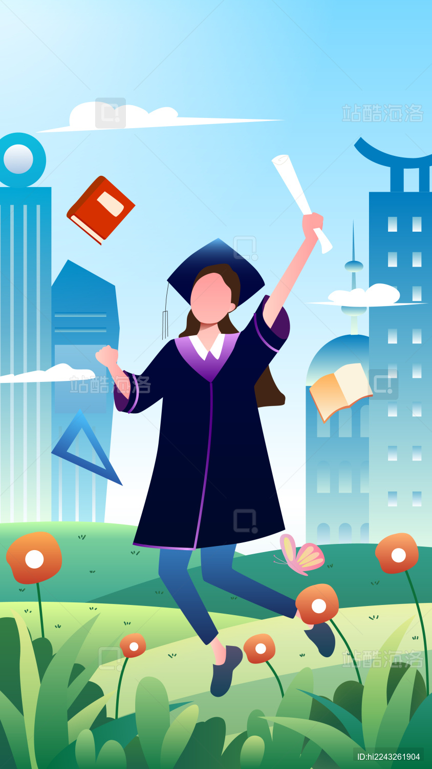 扁平毕业季矢量插图