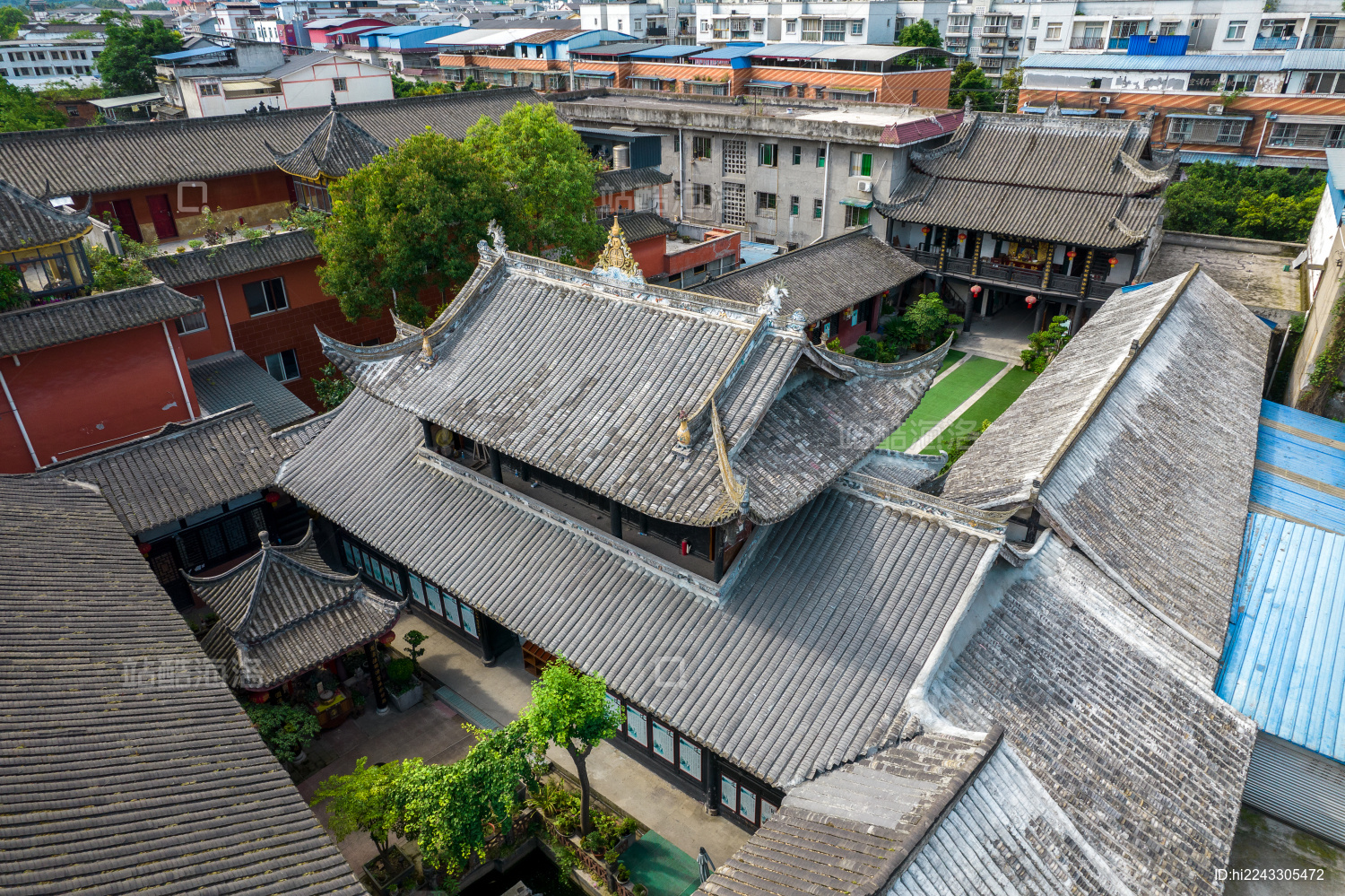 中国四川省德阳市什邡市洛水镇川主庙航拍_站酷海洛_正版图片_视频