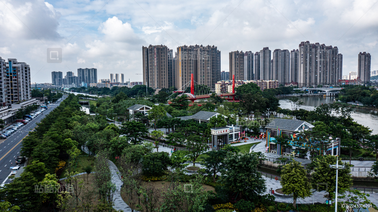 广东江门江海下沙公园航拍