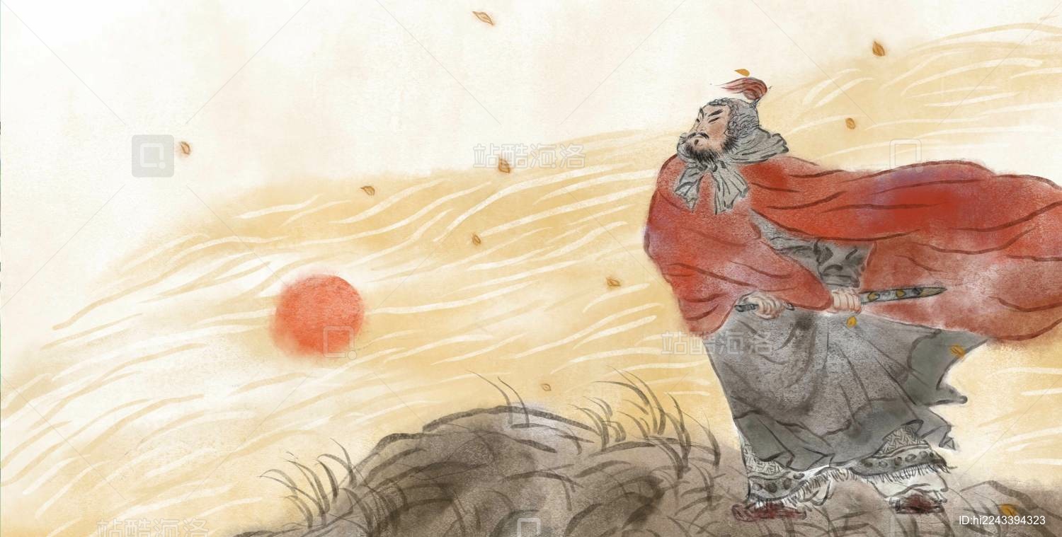 夕阳下将军站在江边-岳飞项羽