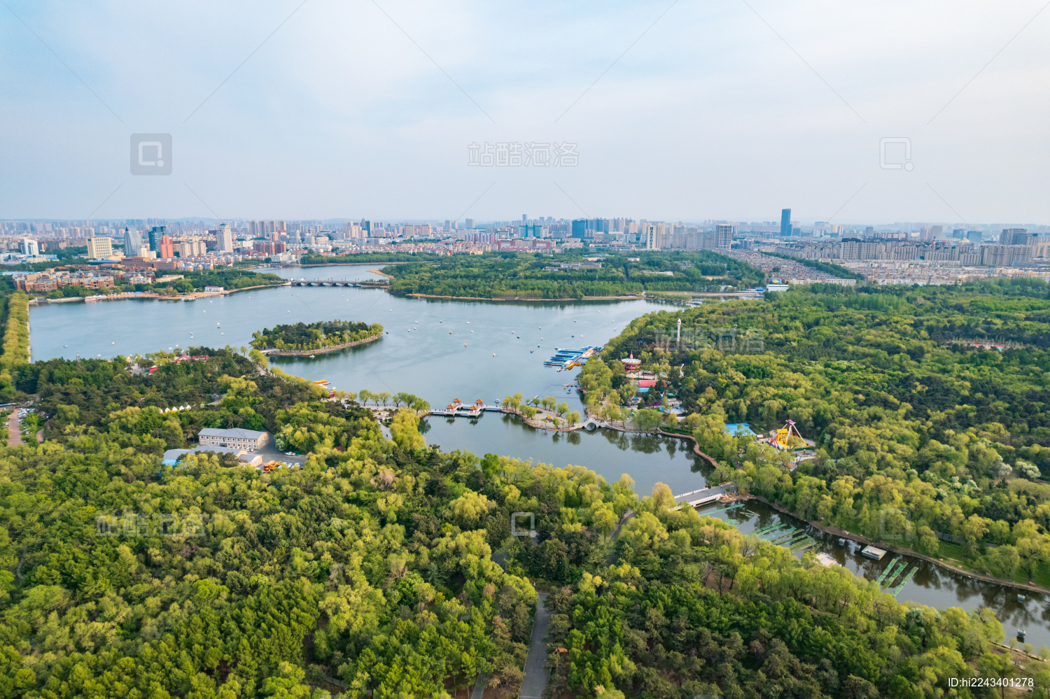 中国吉林省长春市南湖公园航拍