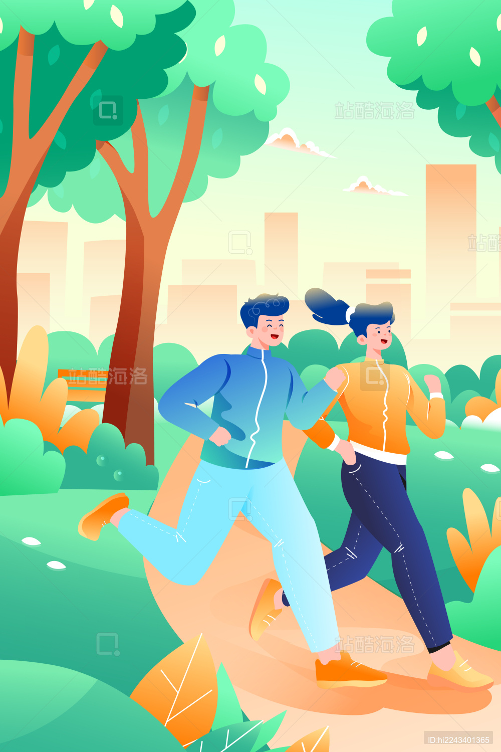 运动健身情侣矢量插画