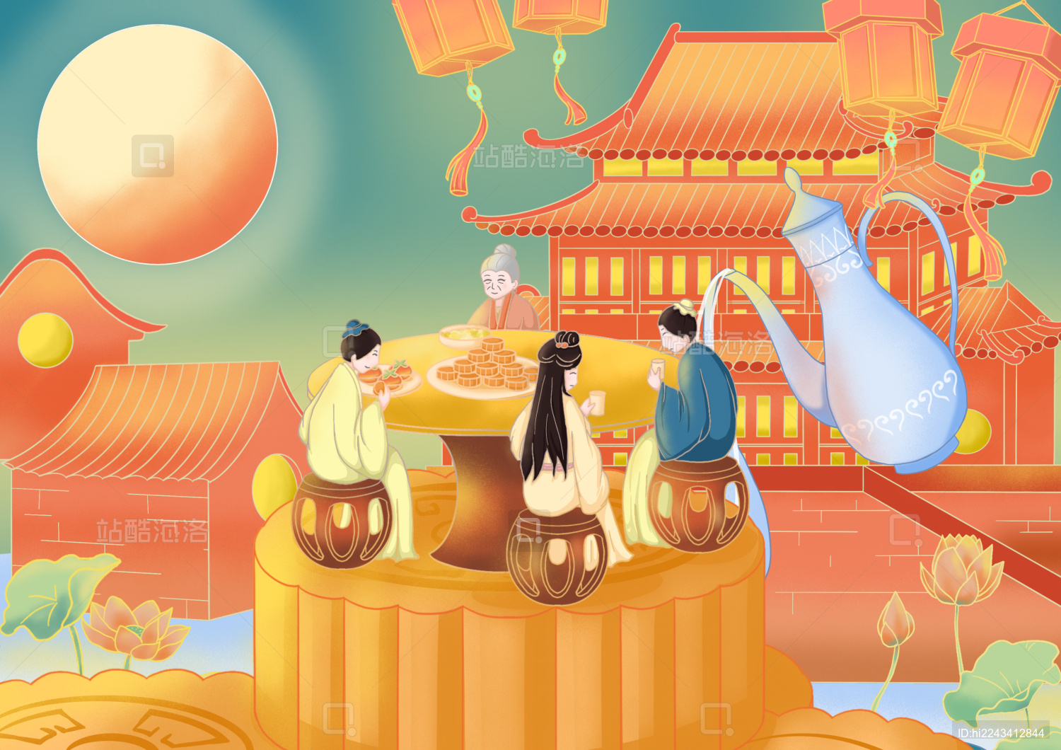 中秋节团圆插画设计