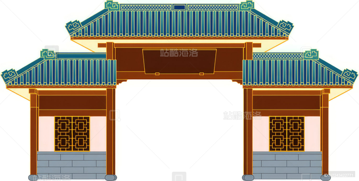 杭州灵隐寺国潮插画元素