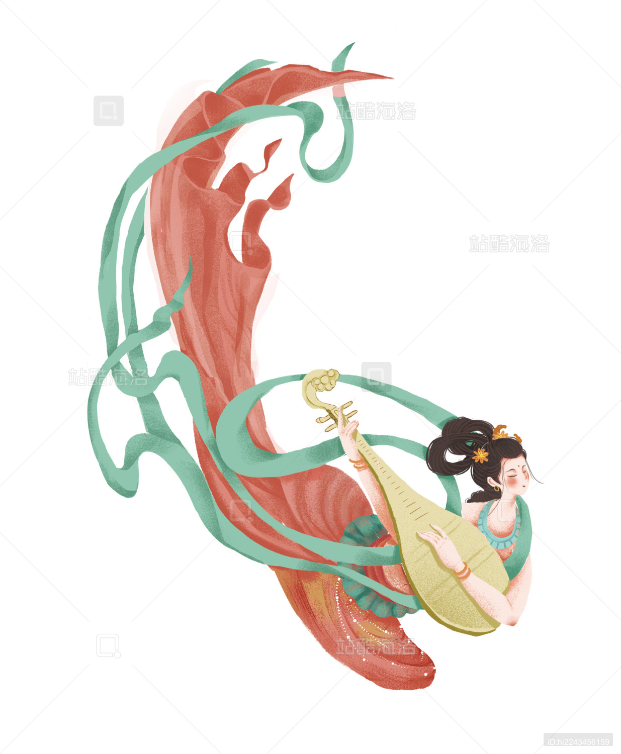 敦煌飞天仕女吹箫谈琵琶琴仙女国风国潮