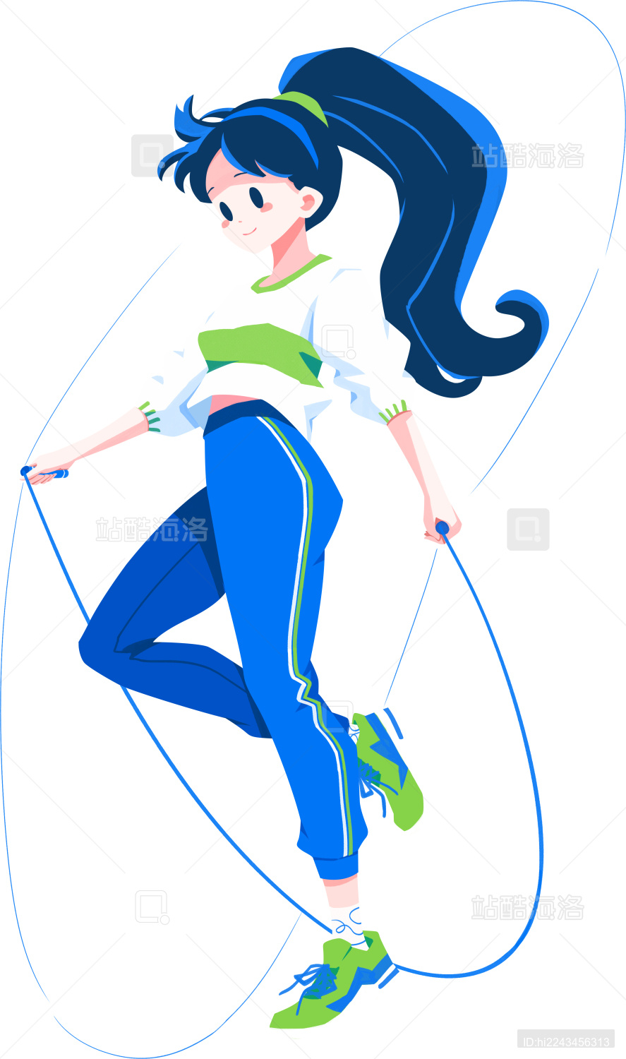 一个女生在做跳绳锻炼