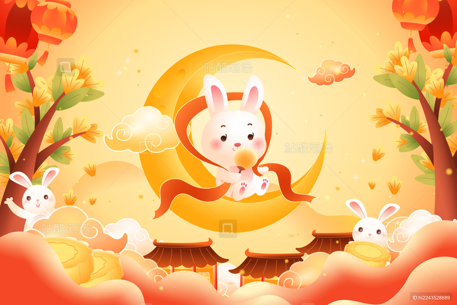 中秋节兔子矢量插画