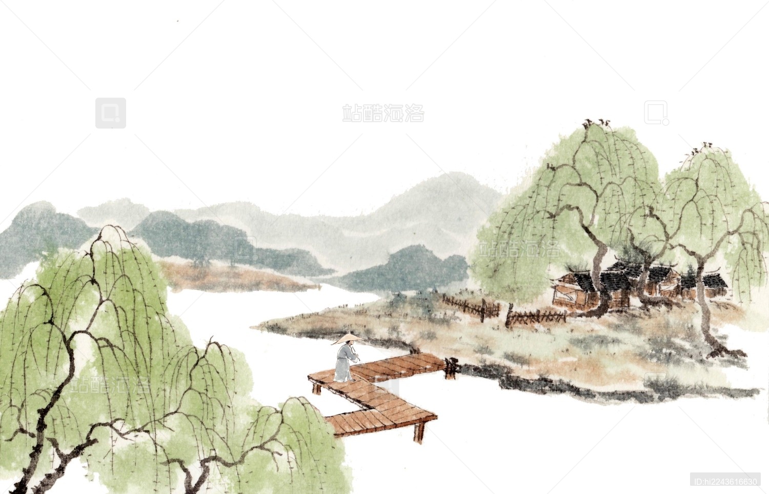 手绘水墨二十四节气插画雨水