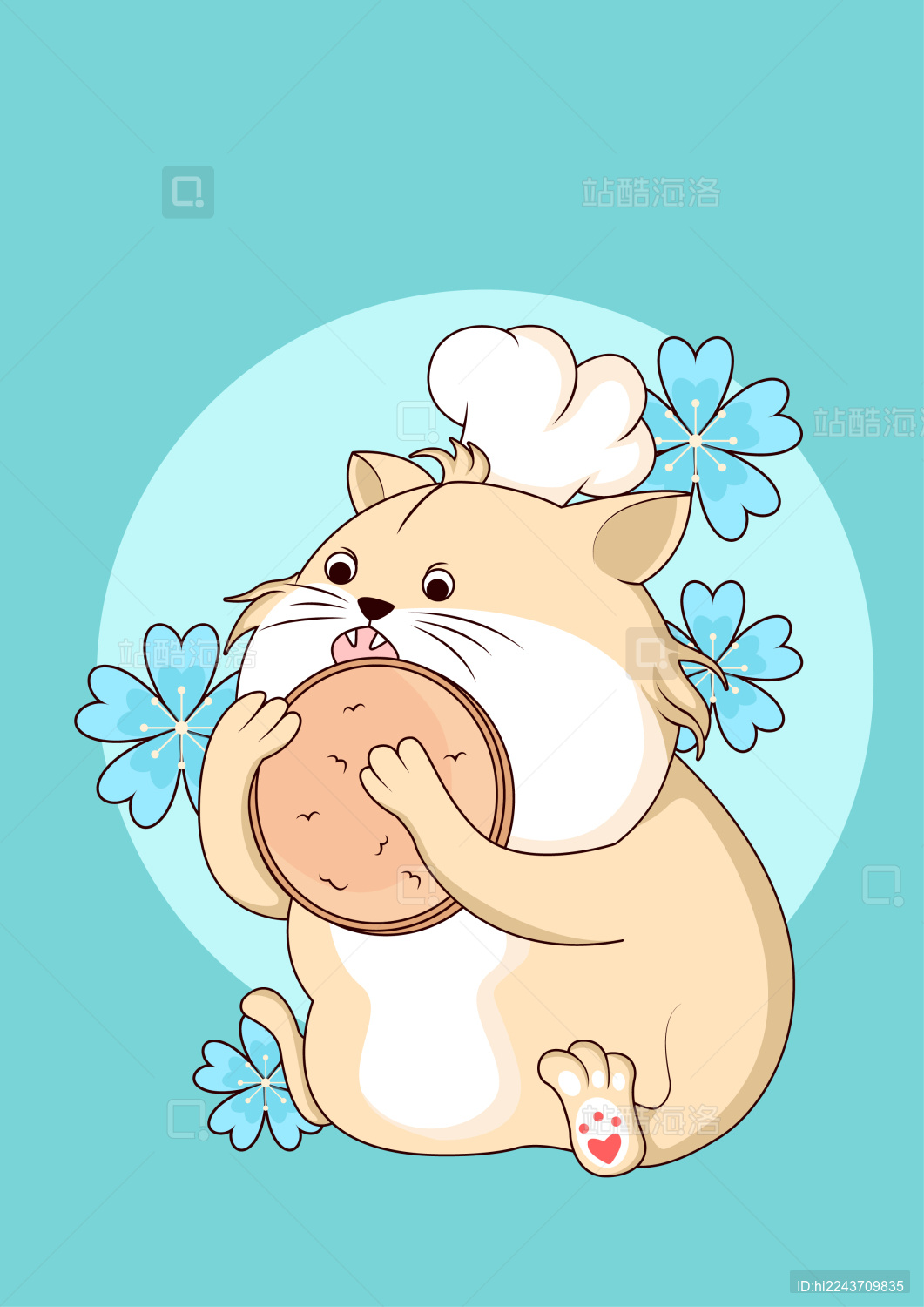 啃着大饼的仓鼠宠物矢量插画