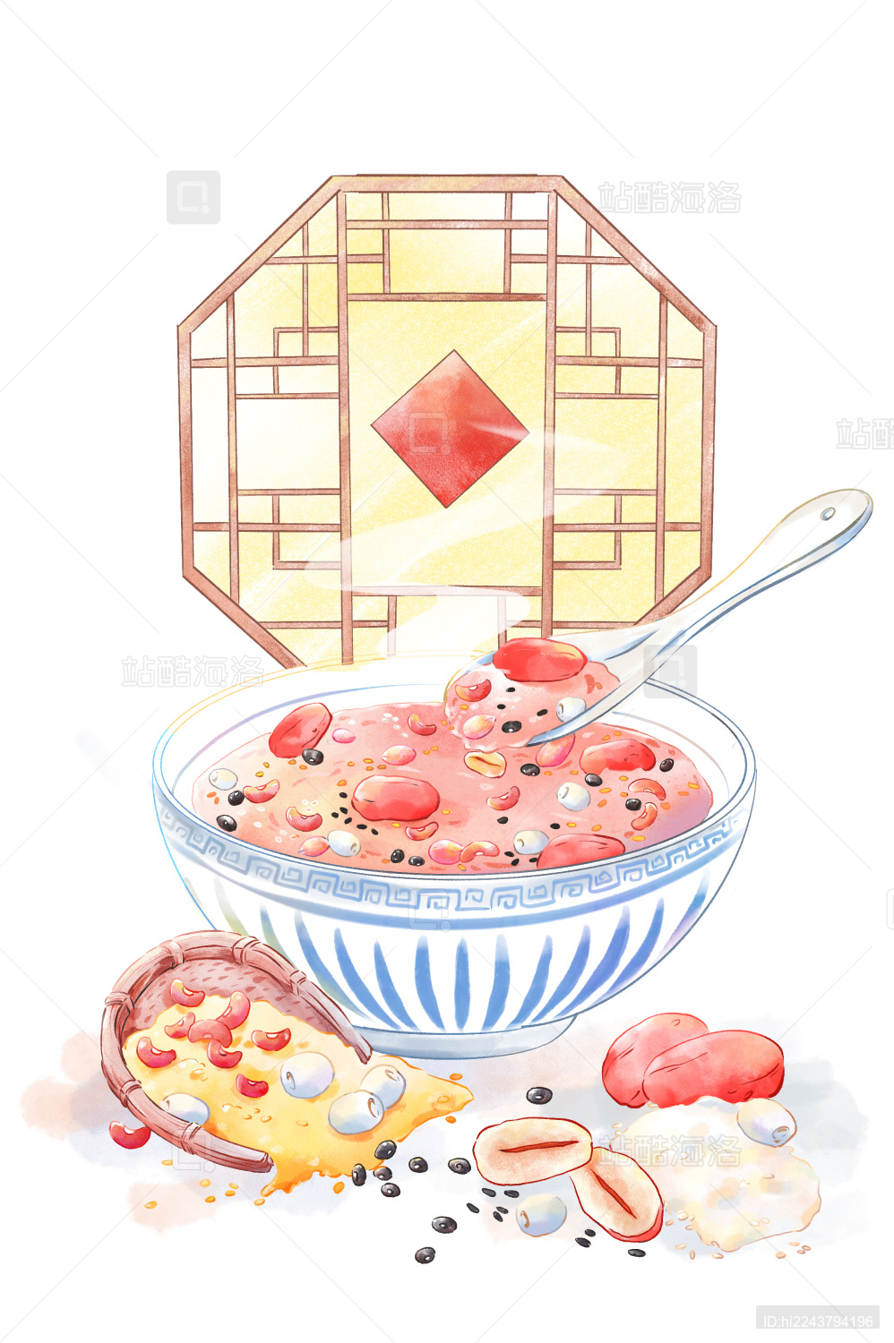 水墨水彩新年腊八粥八宝粥插画